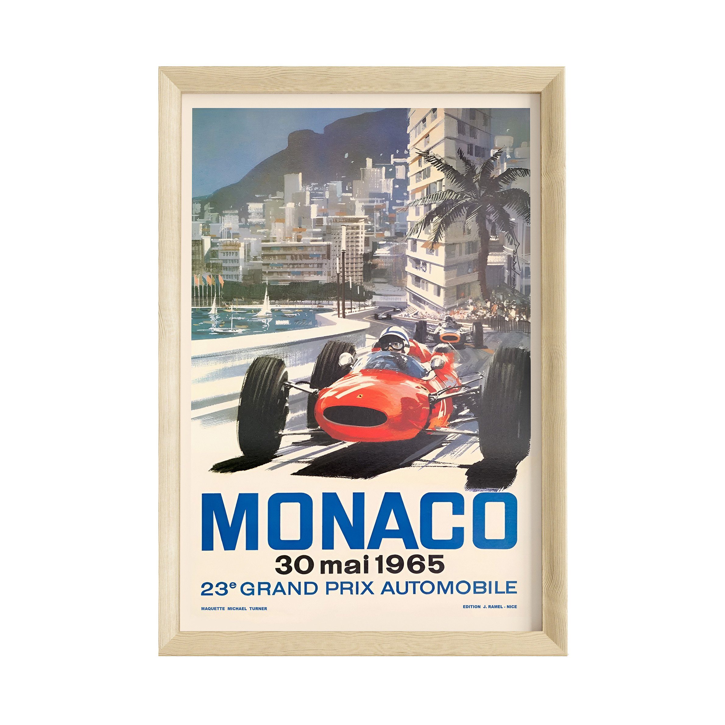 JUSTGOODMOOD Poster Premium ® Monaco Poster · Rahmen Rennwagen ohne Retro