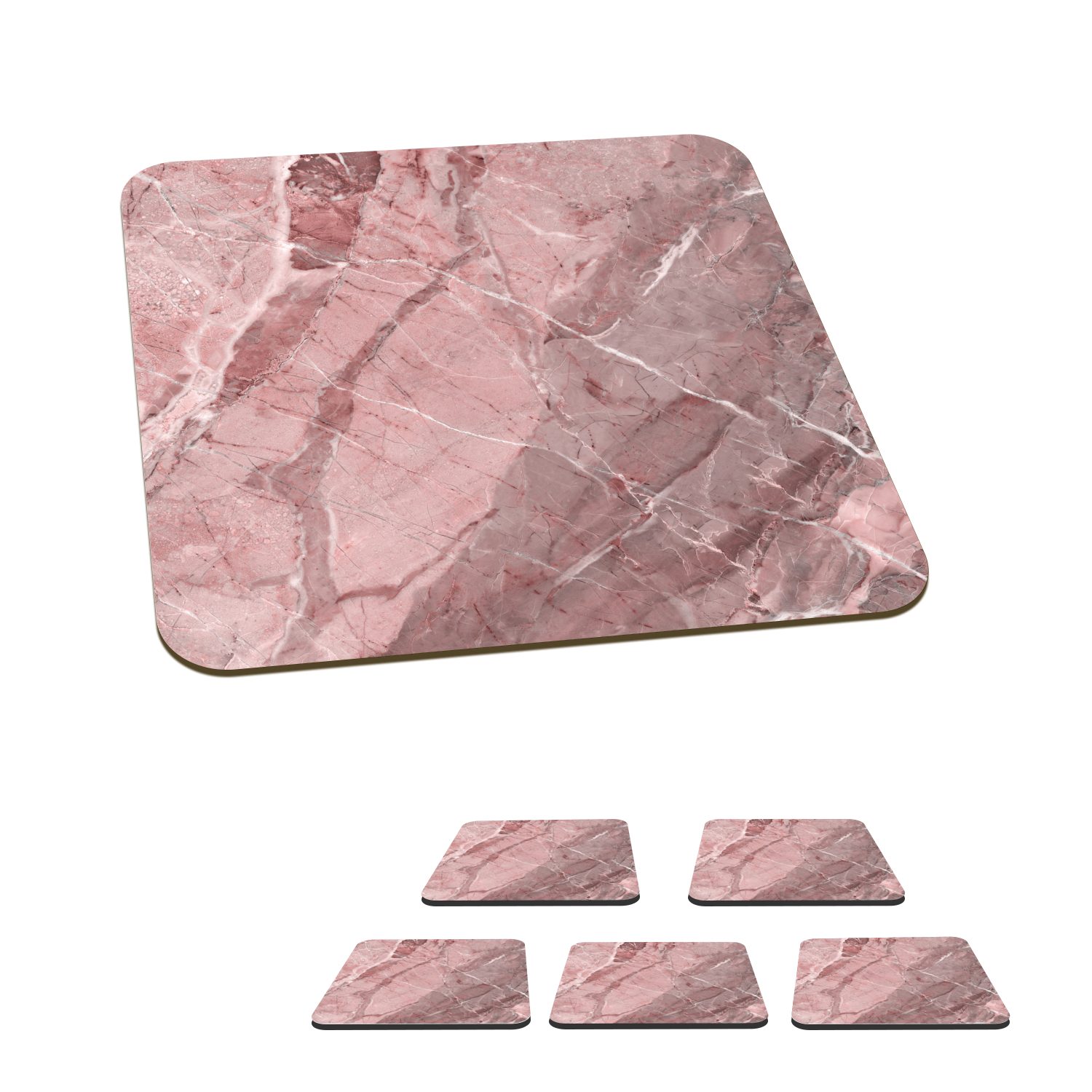 MuchoWow Glasuntersetzer Rosa - Weiß - Granit - Kieselsteine, Zubehör für Gläser, 6-tlg., Glasuntersetzer, Tischuntersetzer, Korkuntersetzer, Untersetzer, Tasse | Getränkeuntersetzer