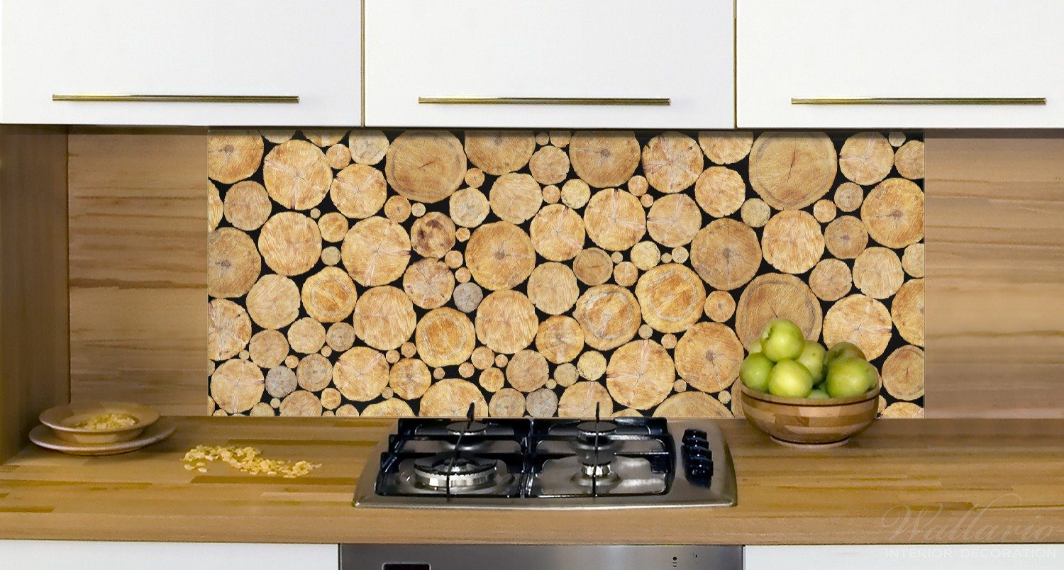 Küchenrückwand Holzstapel (1-tlg) Wallario rund,