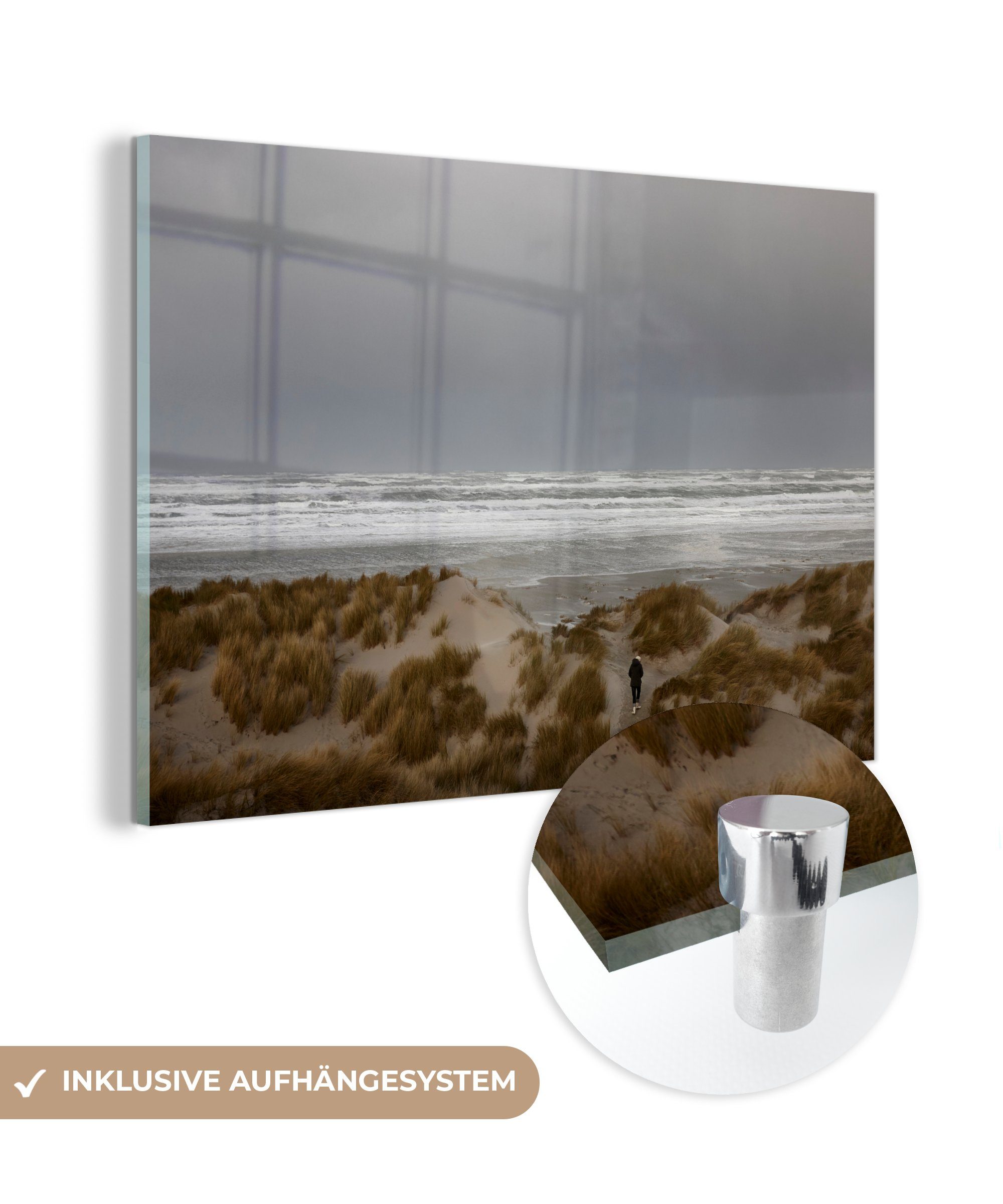MuchoWow Acrylglasbild Blick von den Dünen auf einen dunklen Himmel auf Terschelling, (1 St), Acrylglasbilder Wohnzimmer & Schlafzimmer