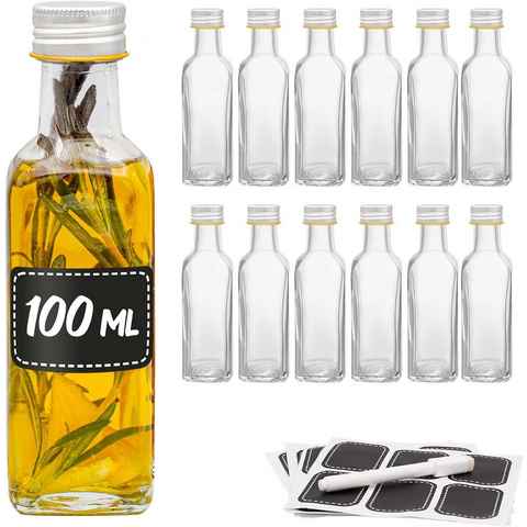 Praknu Trinkflasche Zum Befüllen 100 ml - 12 Kleine Glasflaschen Glasfläschchen - Aus Glas, Leere Schraubverschluss Flaschen - Für Öl, Essig, Saft & Limonade
