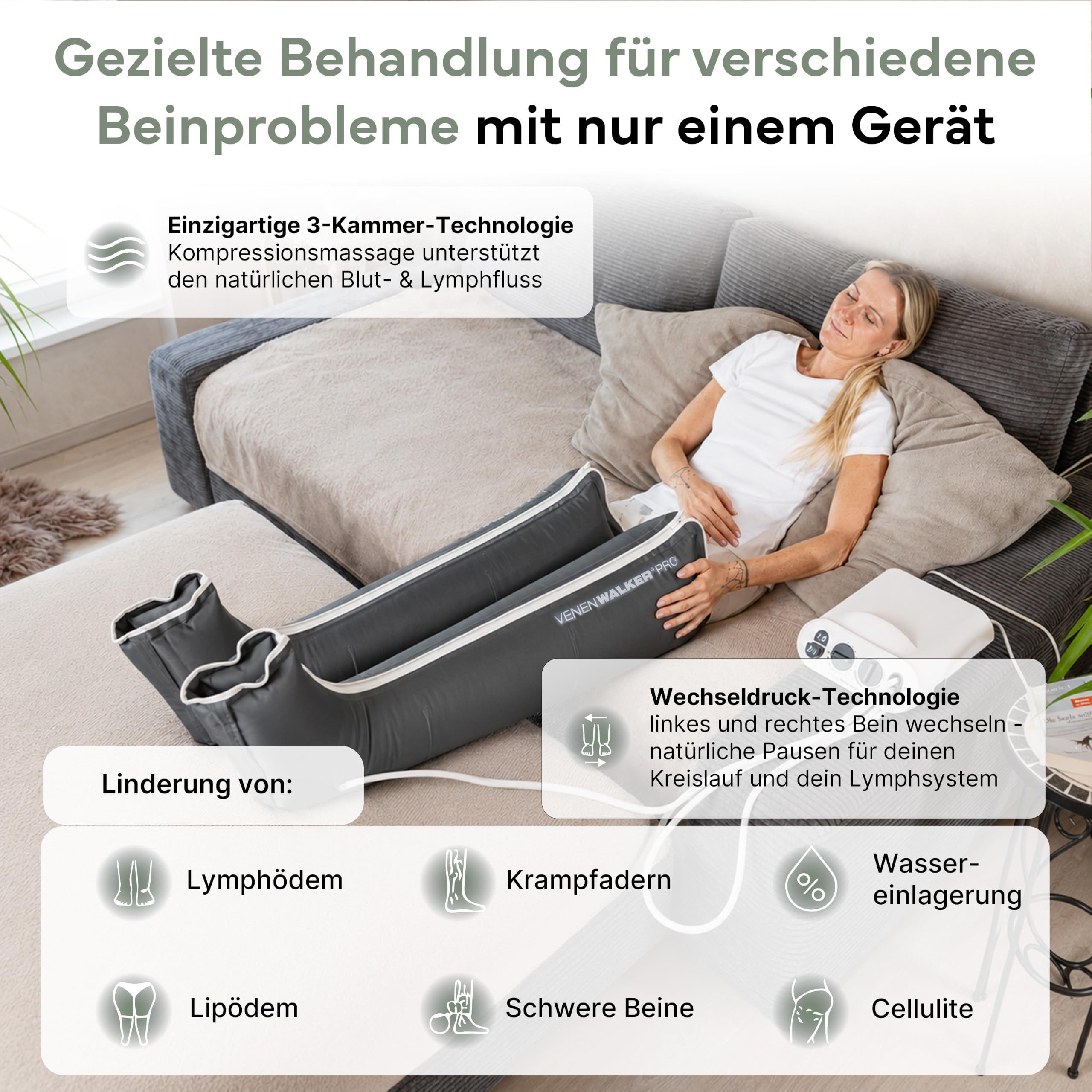 VenenWalker Venentrainer VenenWalkerPro2 Venen-Therapiegerät zur Lymphdrainage, mit professioneller Wechseldrucktechnik & innenliegenden Kammern – Bild 5 von 5