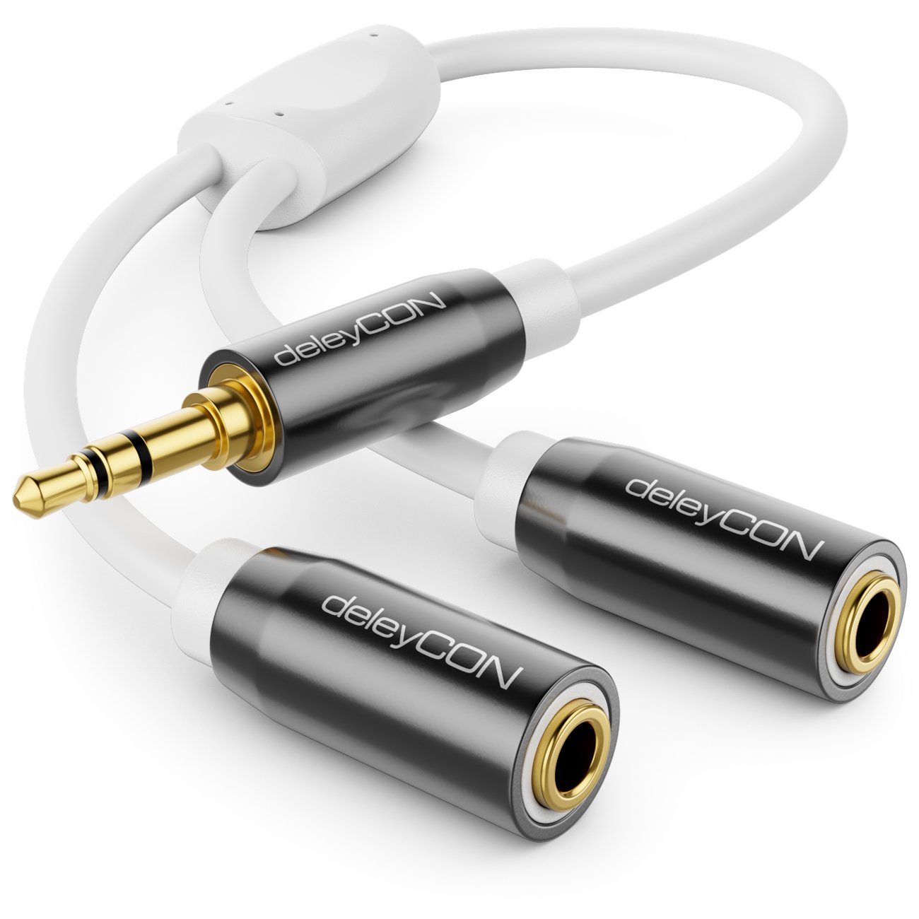 deleyCON 0,2m Audio Klinken Y Splitter Kabel - 3,5mm Stecker zu 2x Audio-Kabel