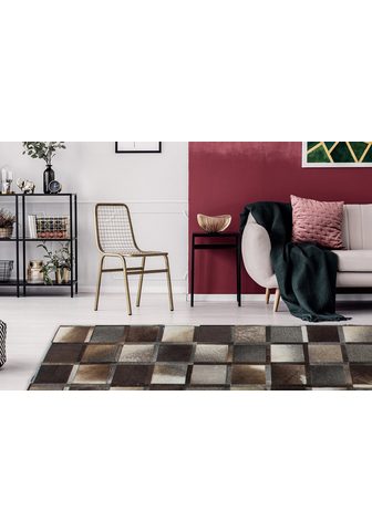 Kayoom Lederteppich Lavish 410 rechteckig Höhe: 8 mm Patchwork-echtes Leder-Fell Wohnzimmer