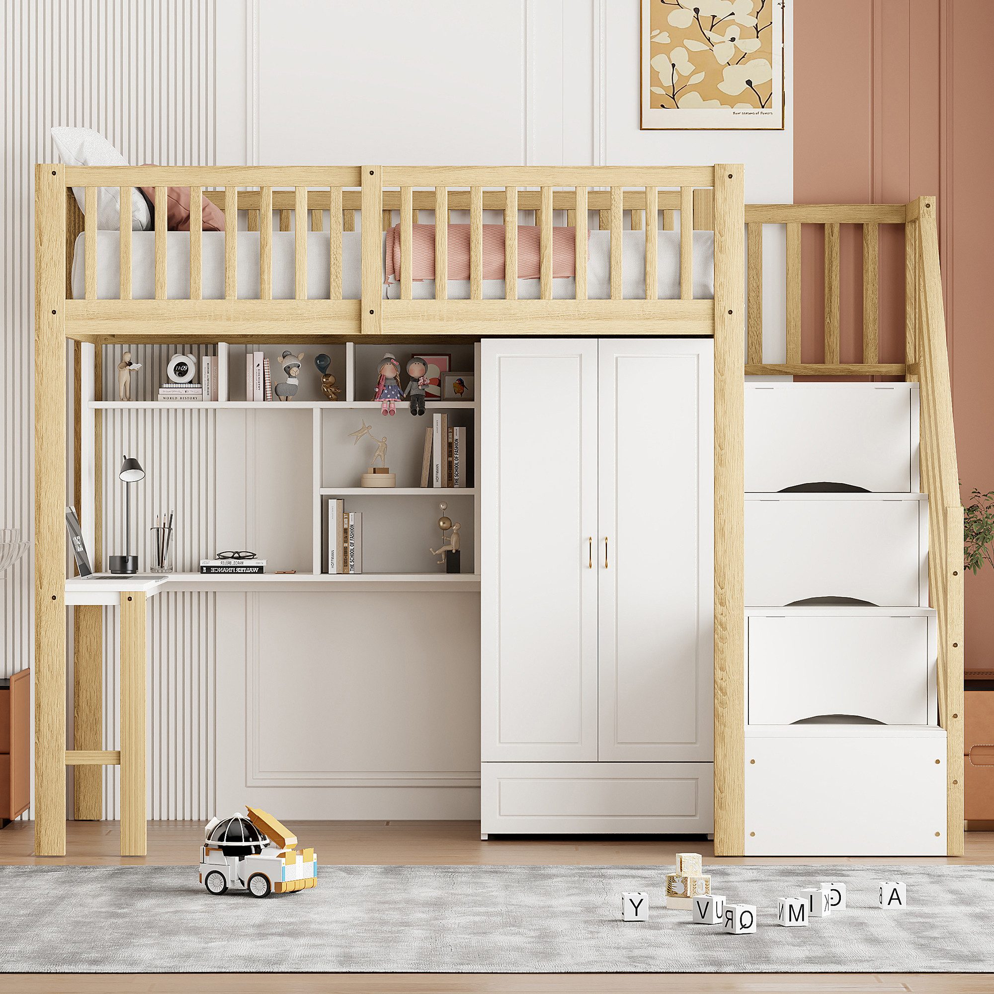 Flieks Hochbett Etagenbett 90x200cm mit Kleiderschrank, günstig online kaufen