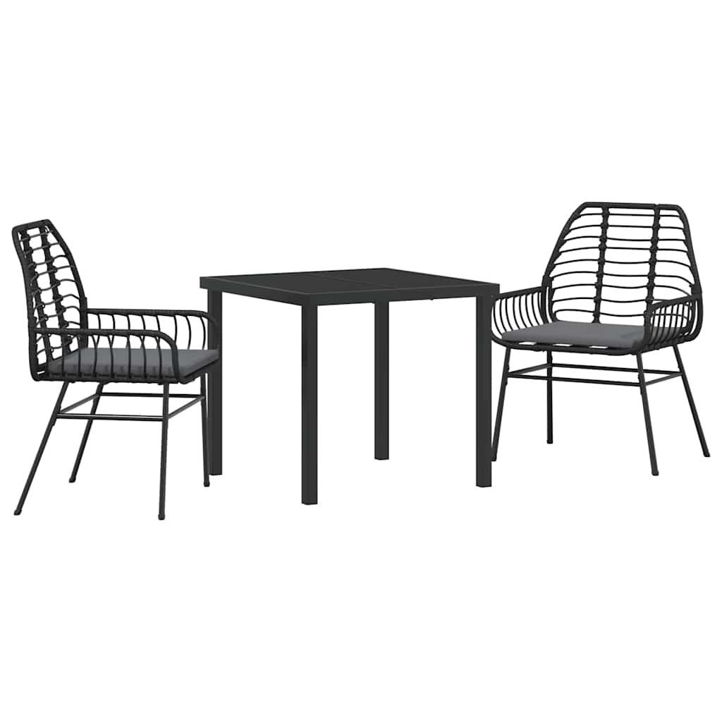 Gartenlounge-Set Garten Essgruppe 3 pcs Schwarz Poly-Rattan