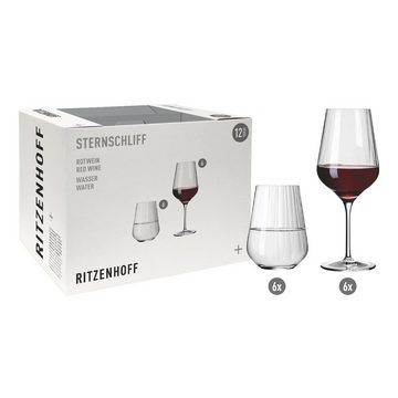 Ritzenhoff Glas Sternschliff Rotwein- und Wassergläser 12er Set, Kristallglas