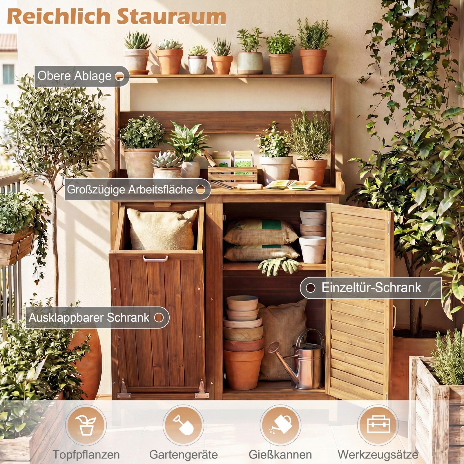 COSTWAY Pflanztisch (1-St), Gärtnertisch, Blumentisch mit Unterschrank & Regal