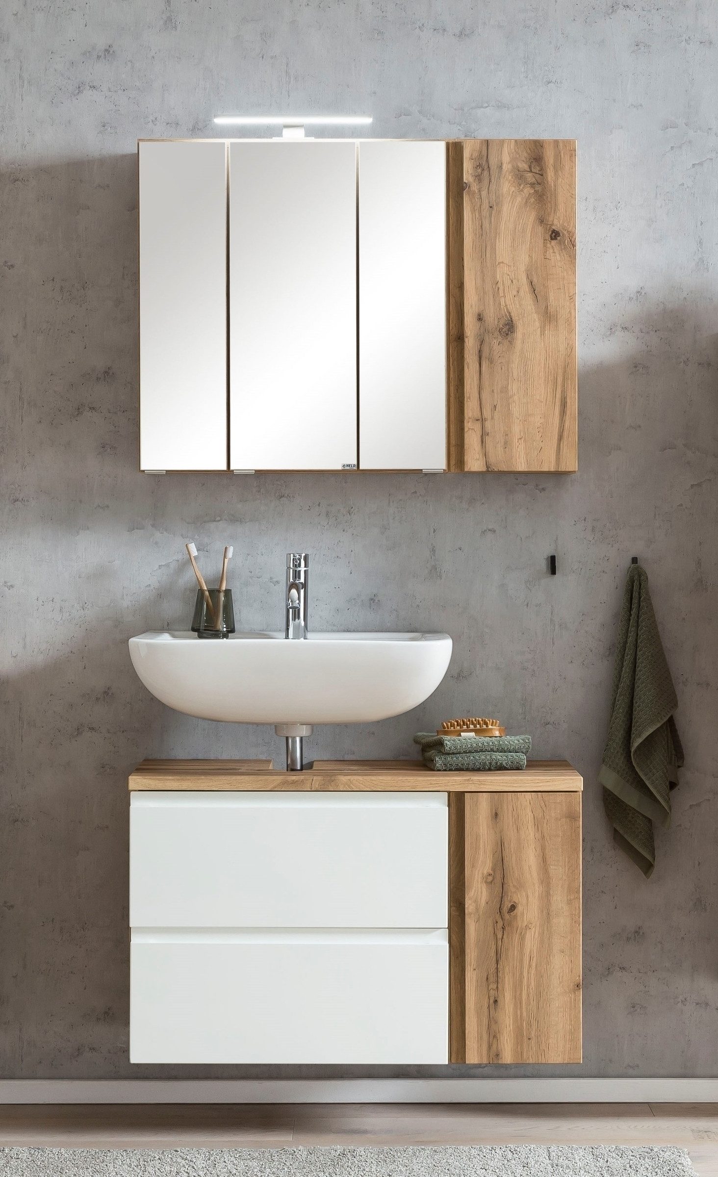 HELD MÖBEL Badmöbel-Set (2-tlg) in weiß / Wotaneiche-Dekor - 85x195x35cm (BxHxT), (2-tlg)