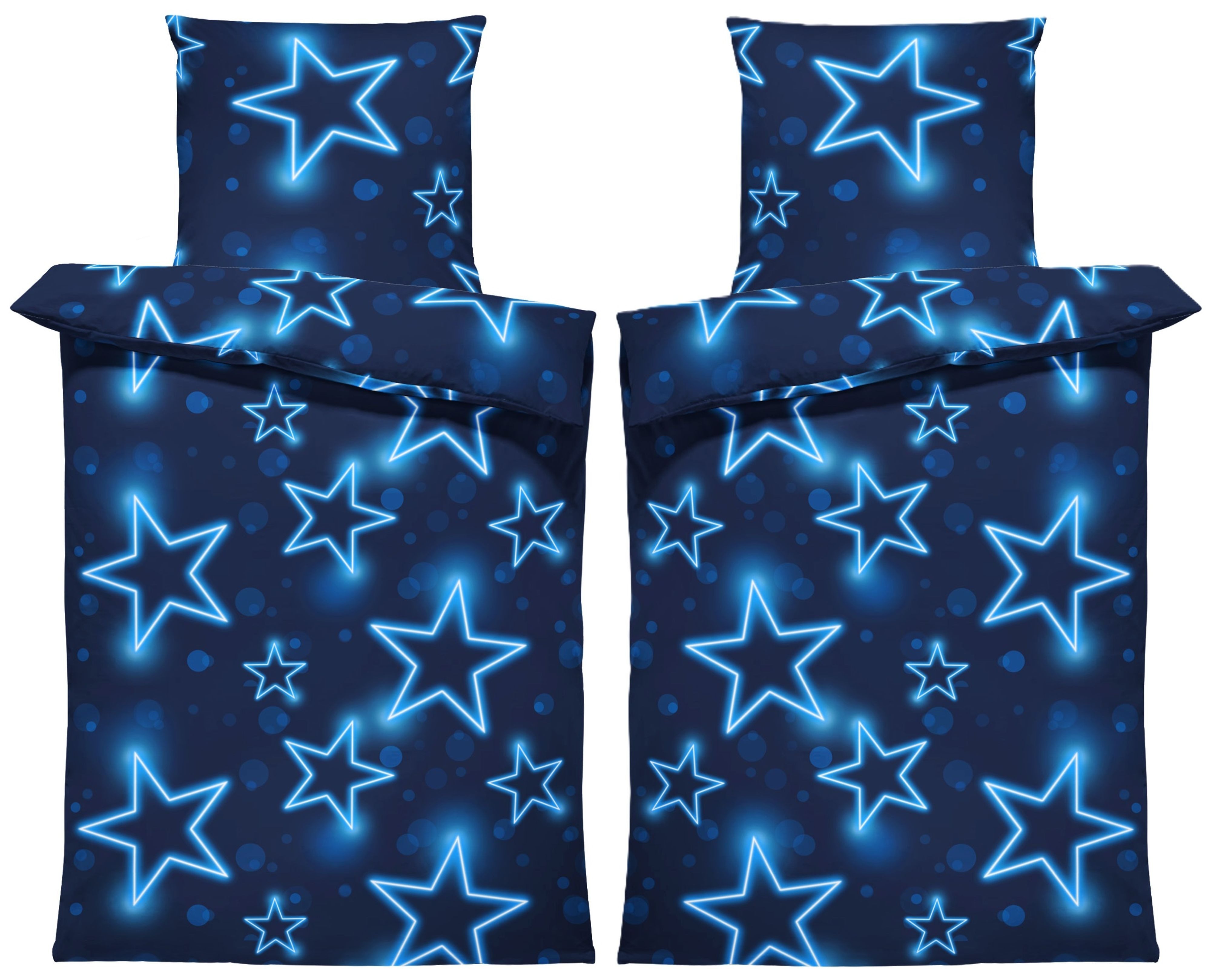 One Home Bettwäsche Sterne, Biber, 4 teilig, leuchtoptik, kuschelig flausch günstig online kaufen