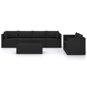 vidaXL Gartenlounge-Set 7-tlg. Garten-Lounge-Set mit Kissen Poly Rattan Schwarz, (1-tlg)