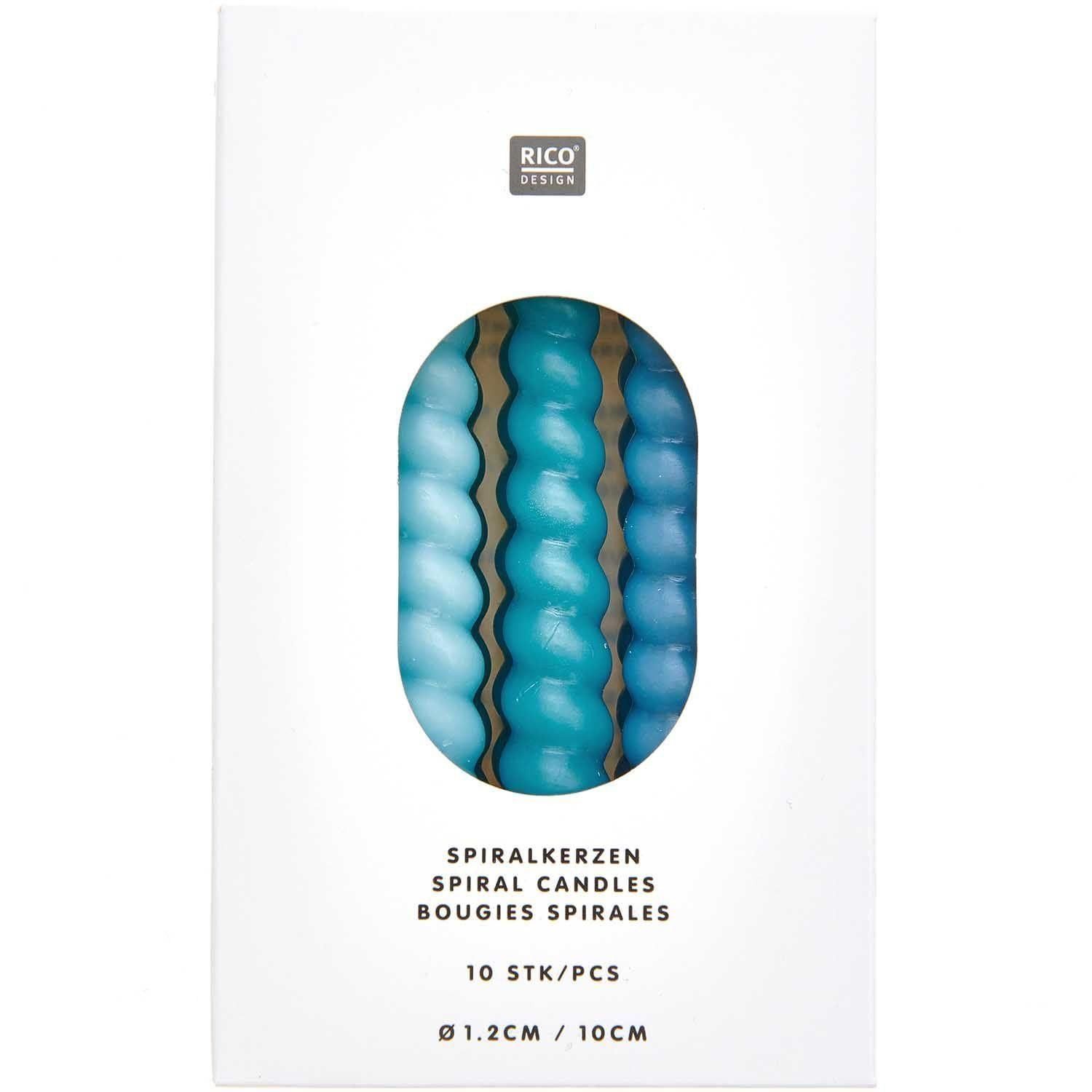 Rico Design Formkerze Spiralkerzen, Smokey Blau Mix, 10 Stk, Ø 1,2 cm x 10 cm hoch