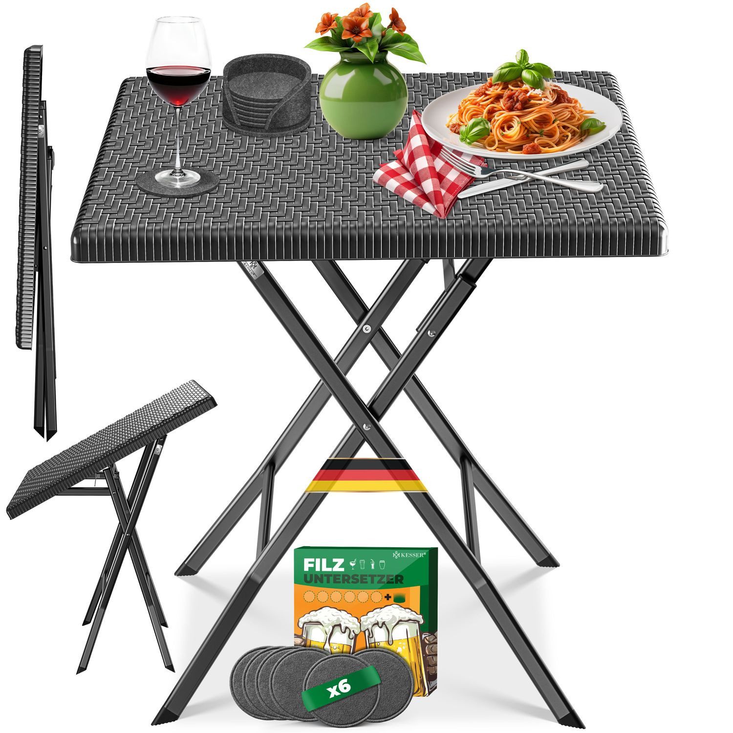 KESSER Bistrotisch Balkontisch klappbar (Gartentisch mit 6 Filz-Untersetzer günstig online kaufen
