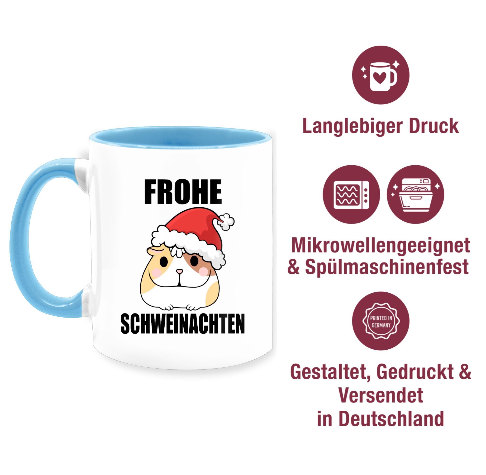 Shirtracer Schweinachten Meerschweinchen, Tasse Hellblau Sprüche mit Frohe 3 Keramik, Statement