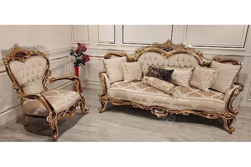 Xlmoebel Chesterfield-Sofa Beige Sofa aus Stoff im Barockstil mit Chesterfield-Design, Hergestellt in Europa