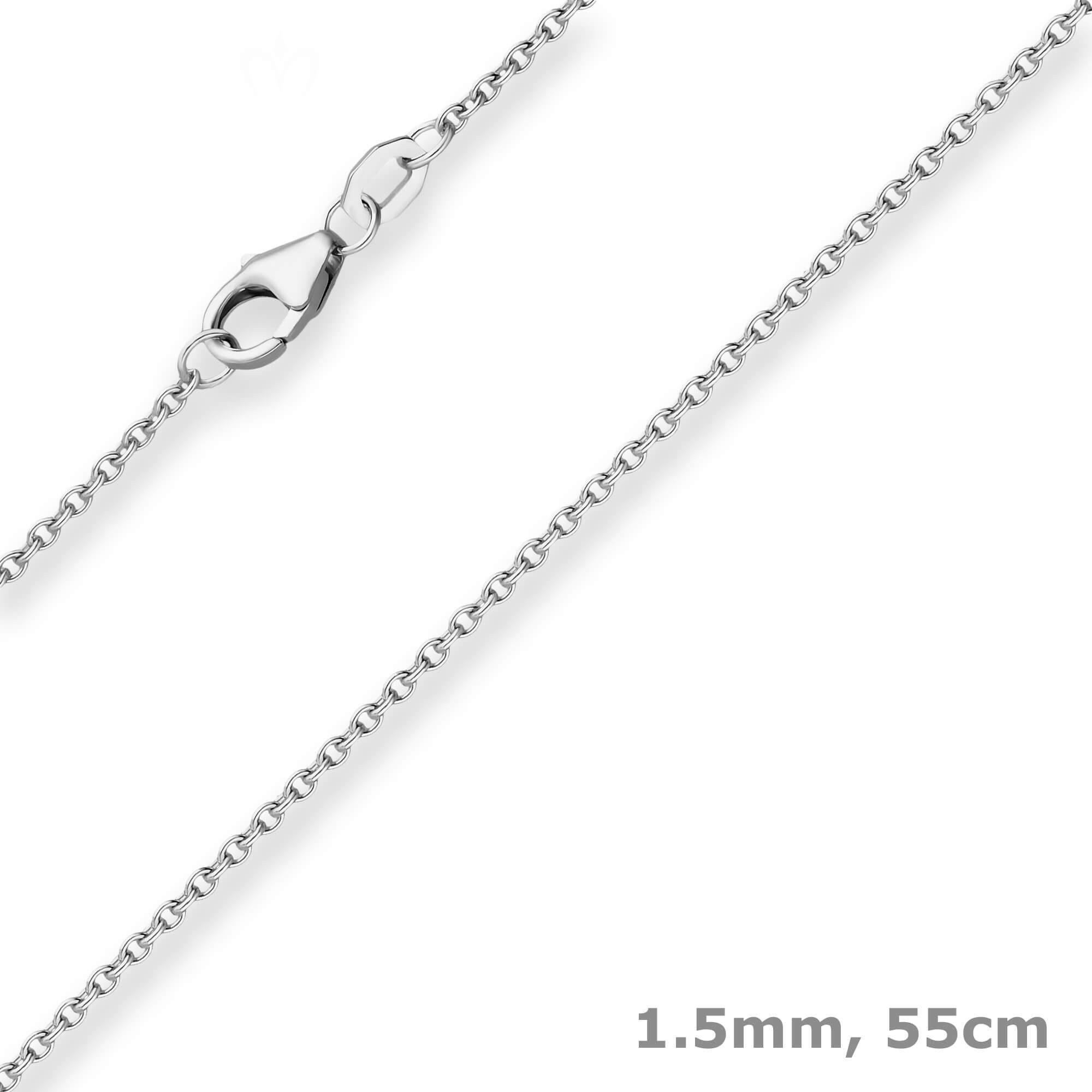 Silberkette 1,5mm Rund-Ankerkette aus 925 Silber rhodiniert 55cm