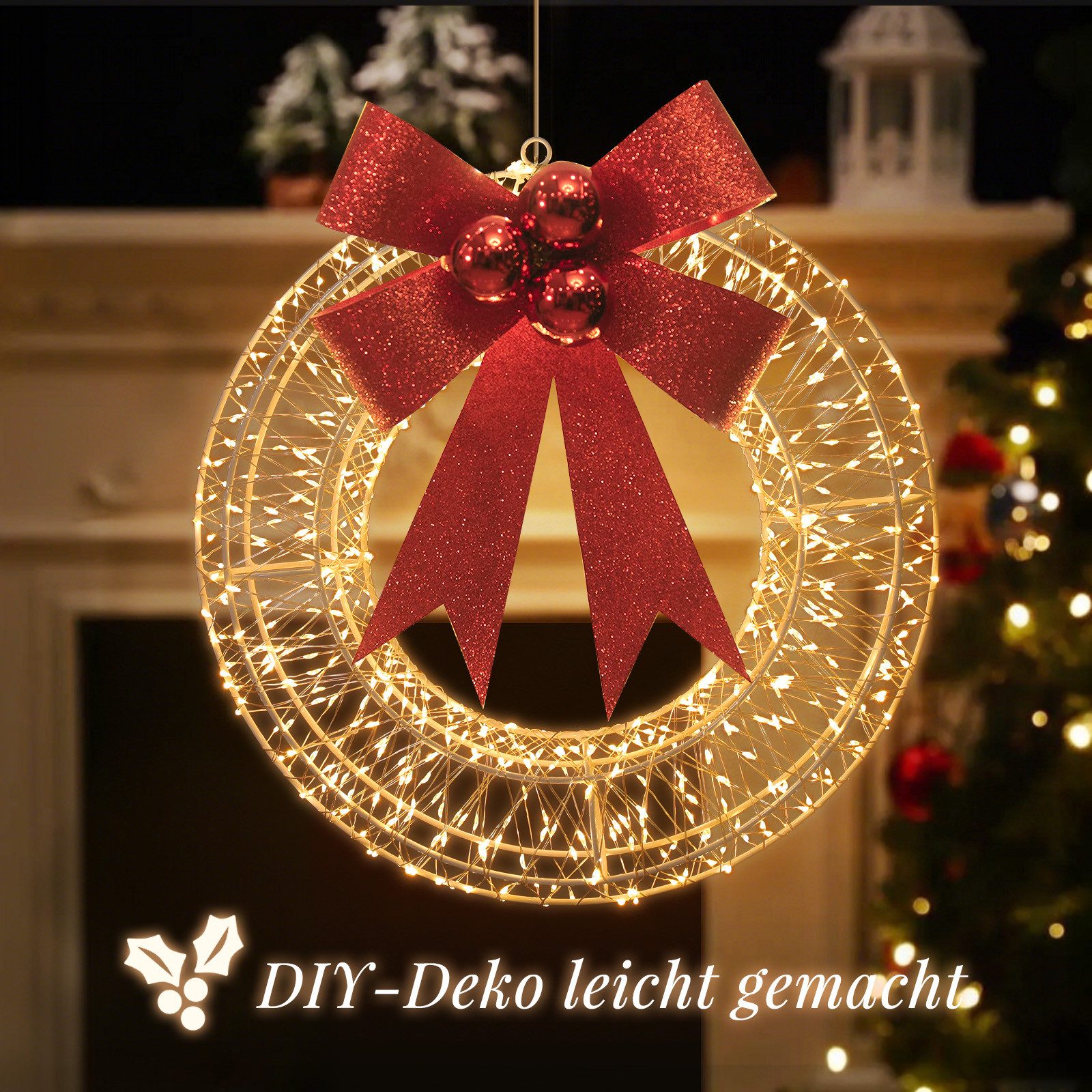 Salcar LED-Lichterkette Lichtkranz LED 3D-Dekokranz Weihnachtskranz Hängekranz Innen & Außen, Ø35cm 720 LED 8 Modi Timer und Memory Hängekranz Lichterkreis Warm – Bild 5 von 5