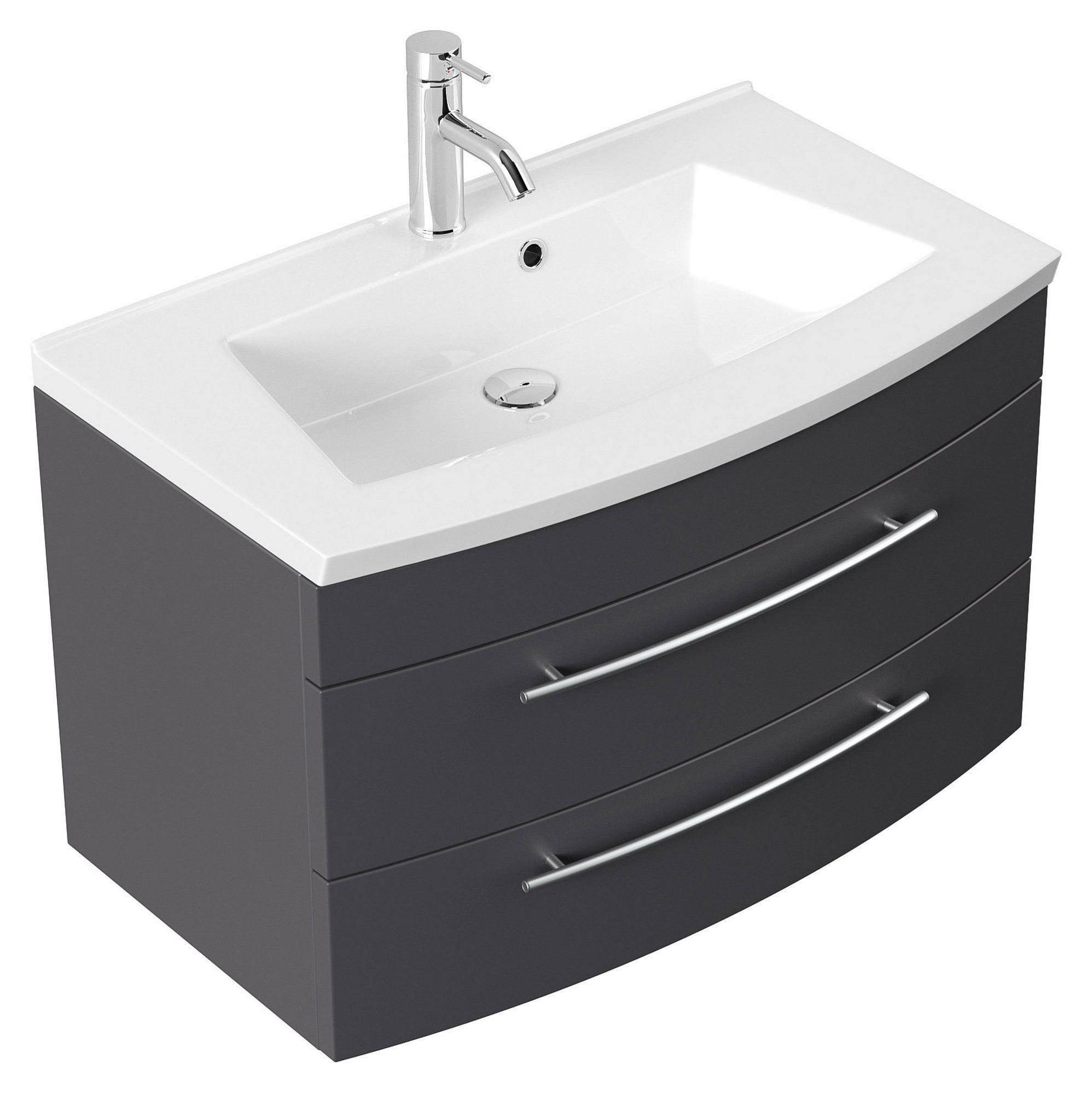 Posseik Badmöbel-Set Badmöbel Waschplatz "Luna 80" mit runder Front Anthrazit Seidenglanz