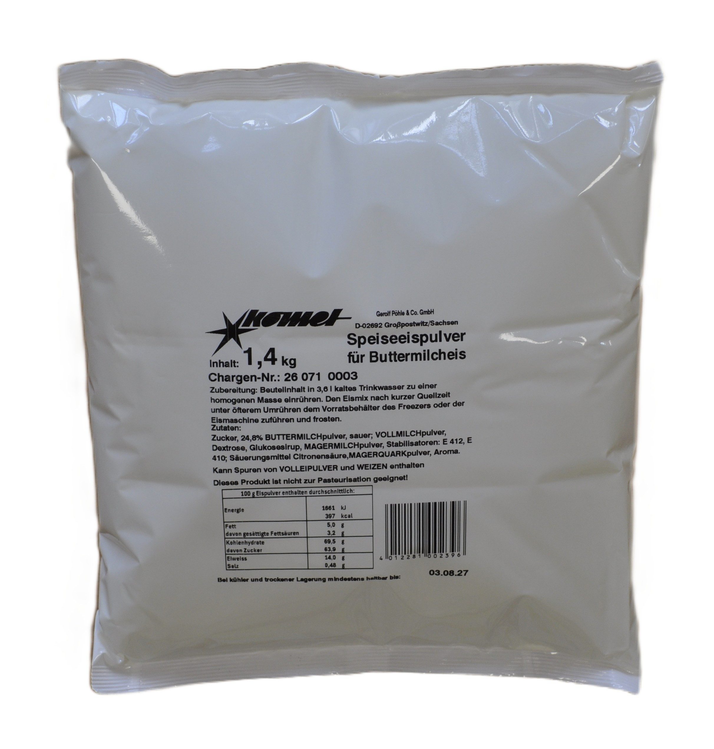 Komet Dessertpulver Buttermilch 1,40 kg, 1400 g, Eispulver Softeispulver Speiseeispulver Eismaschine