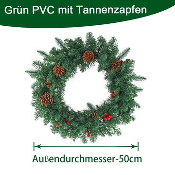 AUFUN Girlanden Tannengirlande mit Tannenzapfen Rote Beere(50cm), Weihnachtskranz Girlande für Innen & Außen