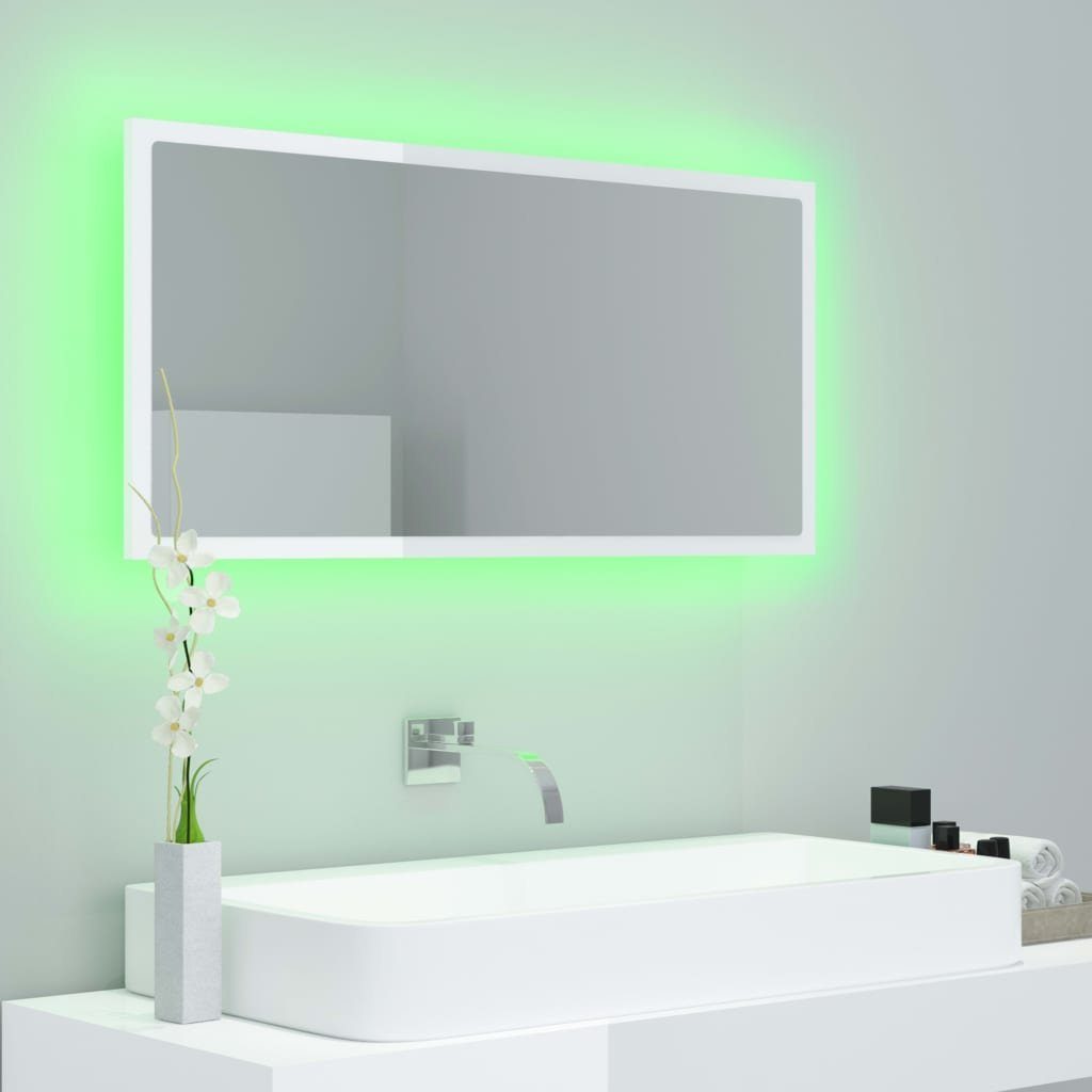 vidaXL Badezimmerspiegelschrank Weiß (1-St) Hochglanz-Weiß LED-Badspiegel 90x8,5x37 Acryl Sonoma-Eiche und cm