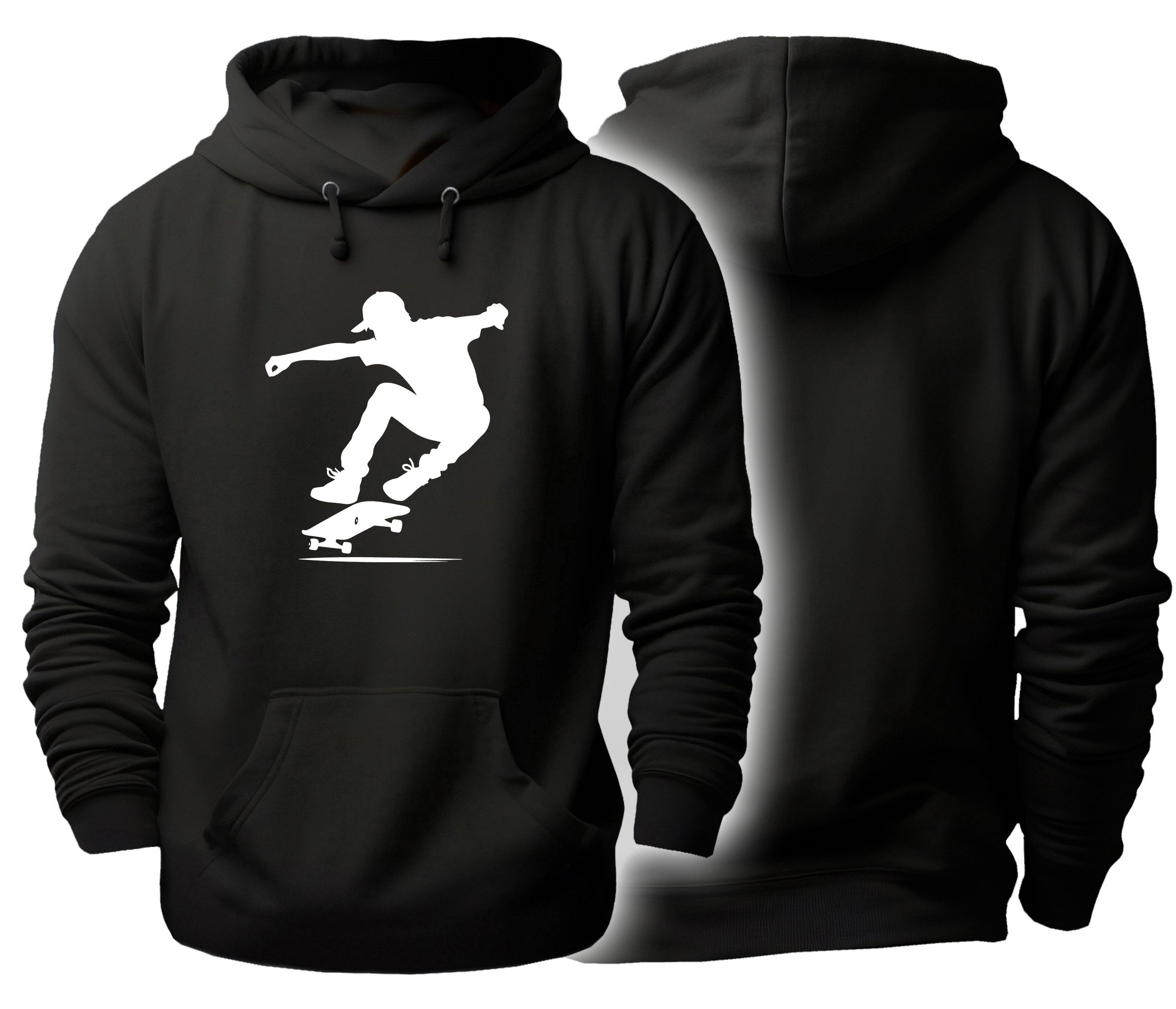 Hoodie Skater Kapuzen Pulli - springender Skateboarder Silhouette
