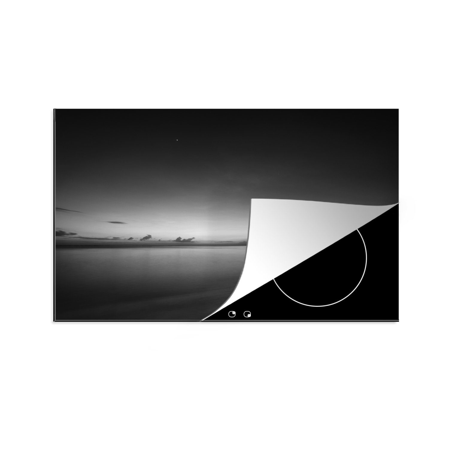 MuchoWow Herdblende-/Abdeckplatte Lila Sonnenuntergang auf der Insel Boracay - schwarz und weiß, Vinyl, (1 tlg), 81x52 cm, Induktionskochfeld Schutz für die küche, Ceranfeldabdeckung