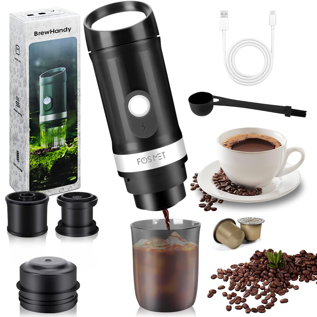 Espressomaschine Tragbare Kaffeemaschine–20 bar–Schnellheizung für Kapseln/Pulver/Tee