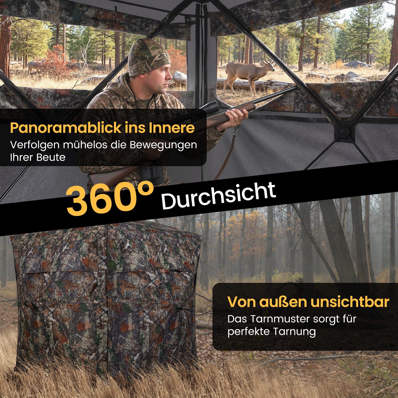 COSTWAY Angelzelt, Personen: 4, 360° Einweg-Durchsicht Pop-up Tarnzelt