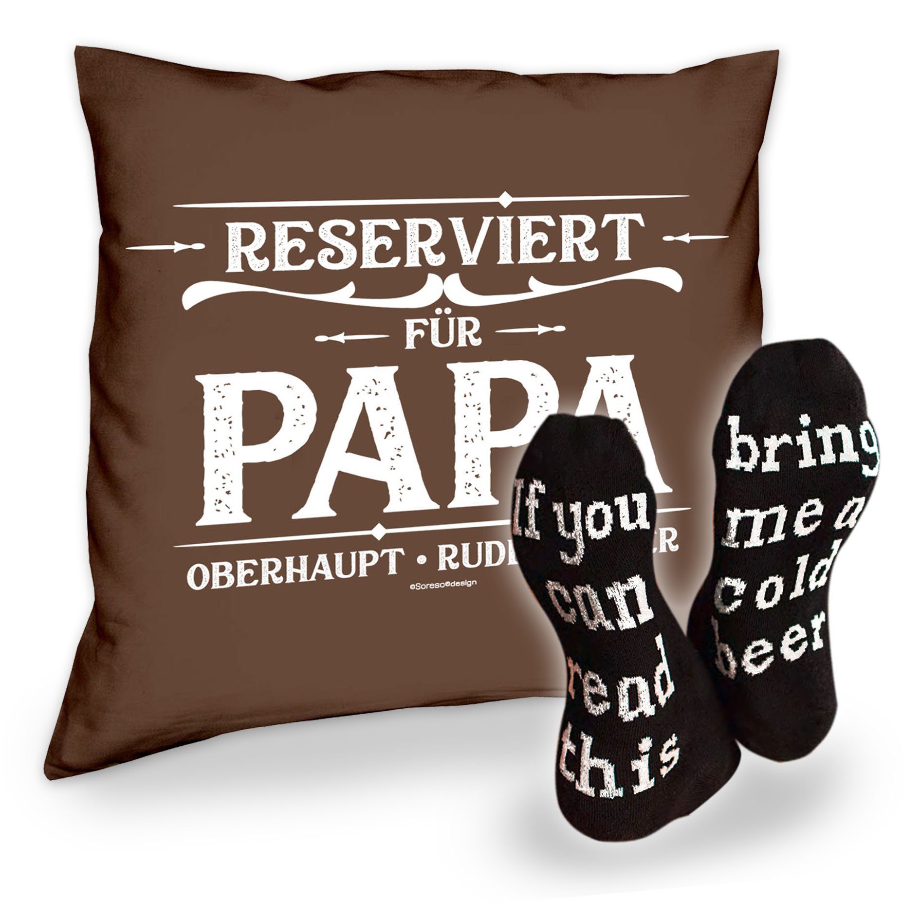 Weihnachten Spruch, und Geschenke mit Dekokissen Geburtstag Vatertag Soreso® braun Papa für Kissen Socken Bier Reserviert