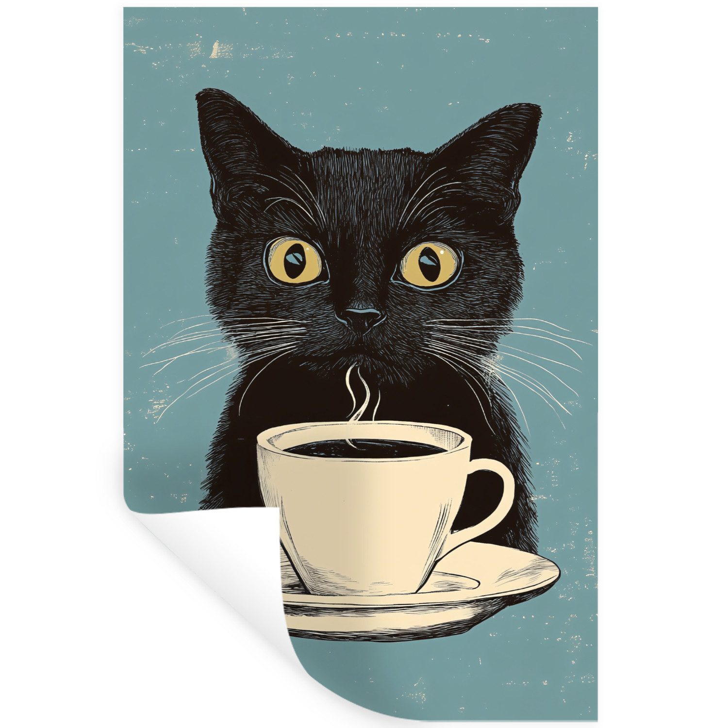 MuchoWow Wandsticker Katze - Schwarz - Kaffee - Minimalistisch (1 St), Wanddeko, Aufkleber, Wandtattoo, 80x120 cm