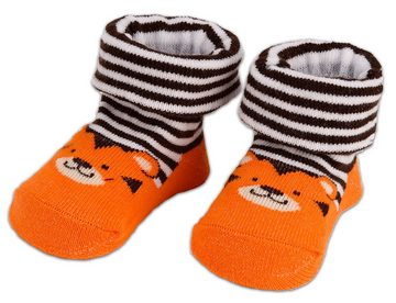 BRUBAKER Socken Babysocken für Jungen und Mädchen 0-12 Monate (4-Paar, Baumwollsocken mit Tier Motiven) Baby Geschenkset für Neugeborene in Geschenkverpackung mit Schleife