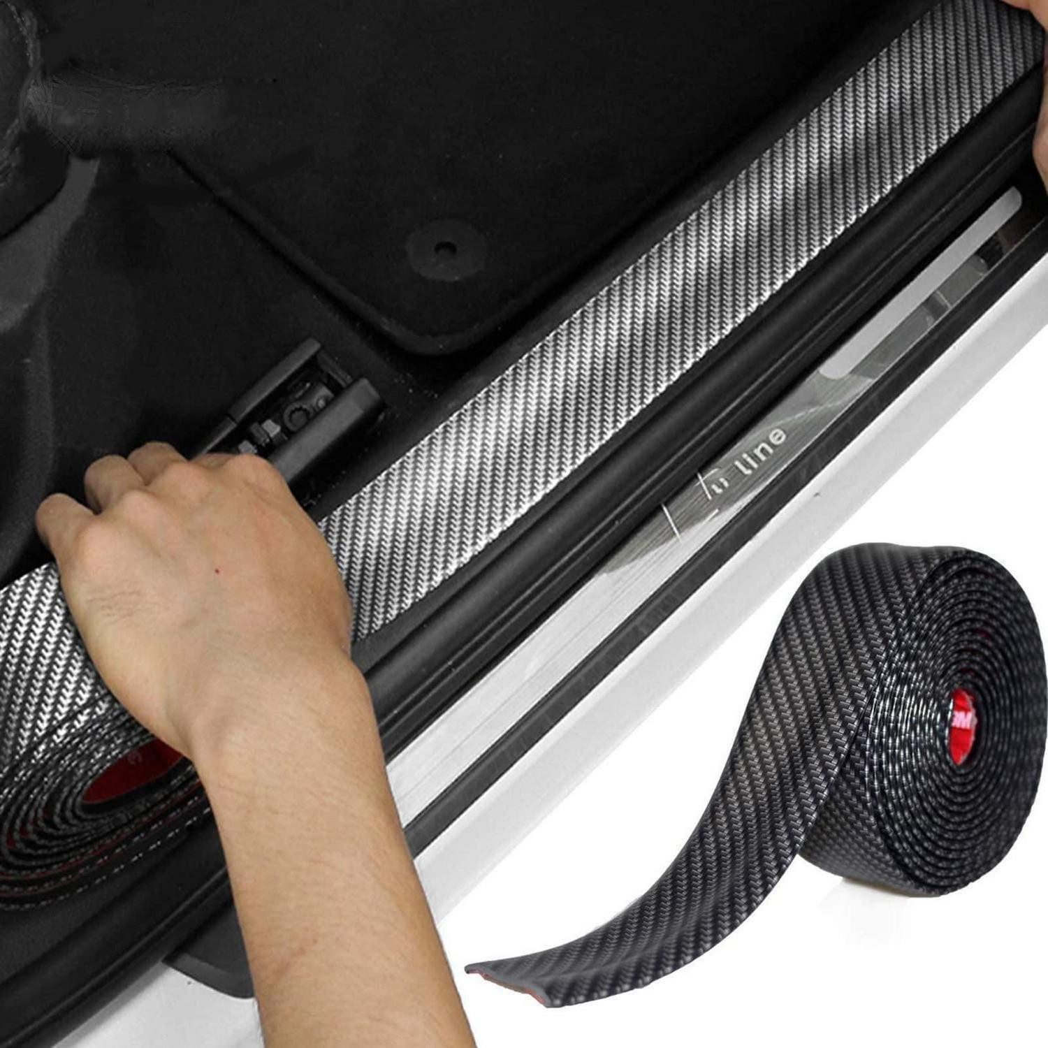 LuxusKollektion Zierleisten-Aufkleber Türschwellenaufkleber Auto Carbonfaser KOHLENFASER SCHWARZ 2,5M * 5CM