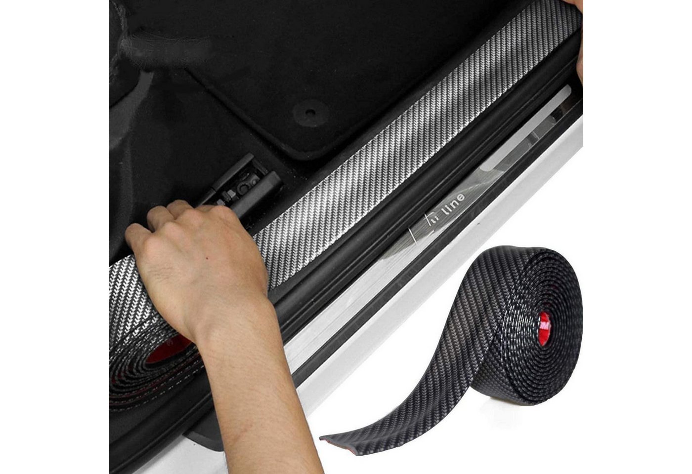 LuxusKollektion Zierleisten-Aufkleber Türschwellenaufkleber Auto Carbonfaser KOHLENFASER SCHWARZ 2,5M * 5CM