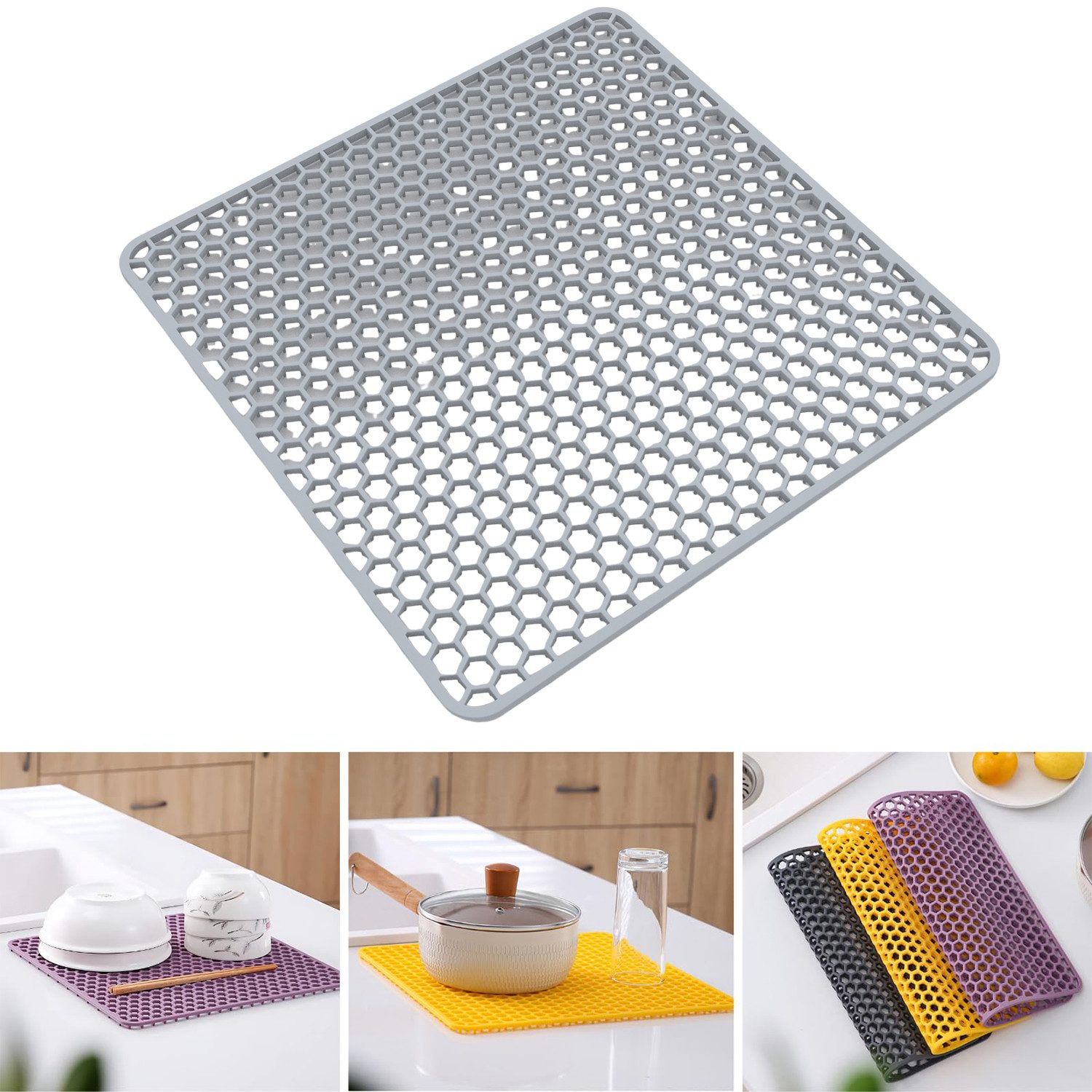 Abtropfmatte Silikon-Spülbeckenmatte 30,5*30,5 cm Anti-Rutsch-Design hitzebeständig