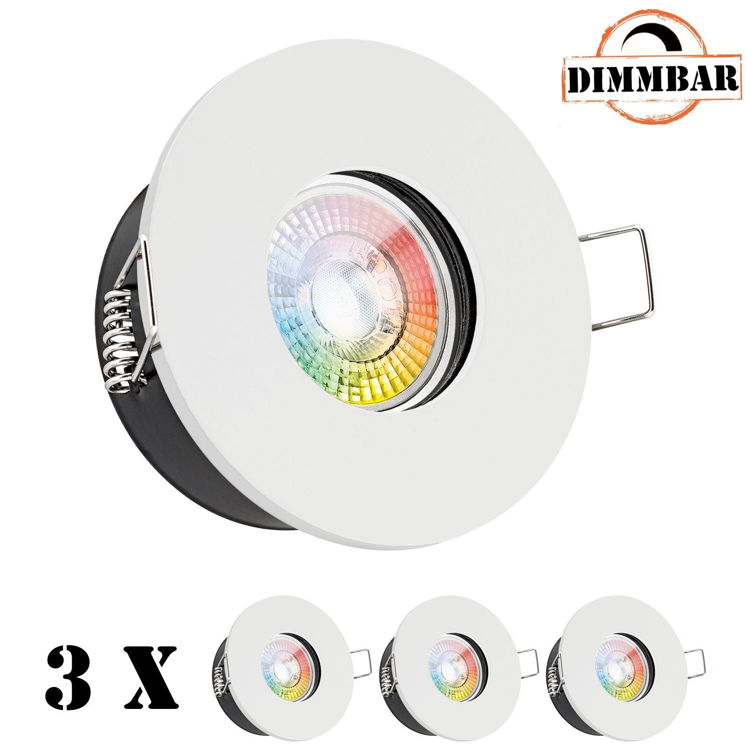 LEDANDO LED Einbaustrahler 3er IP65 RGB LED Einbaustrahler Set extra flach in weiß mit 3W LED von