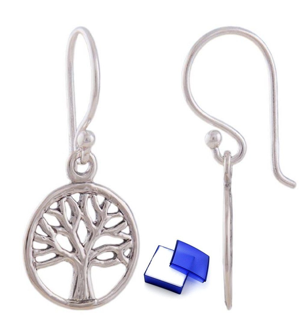 unbespielt Paar Ohrhänger Ohrringe Baum des Lebens glänzend 925 Silber 24 x 11 mm mit Schmuckbox, Silberschmuck für Damen