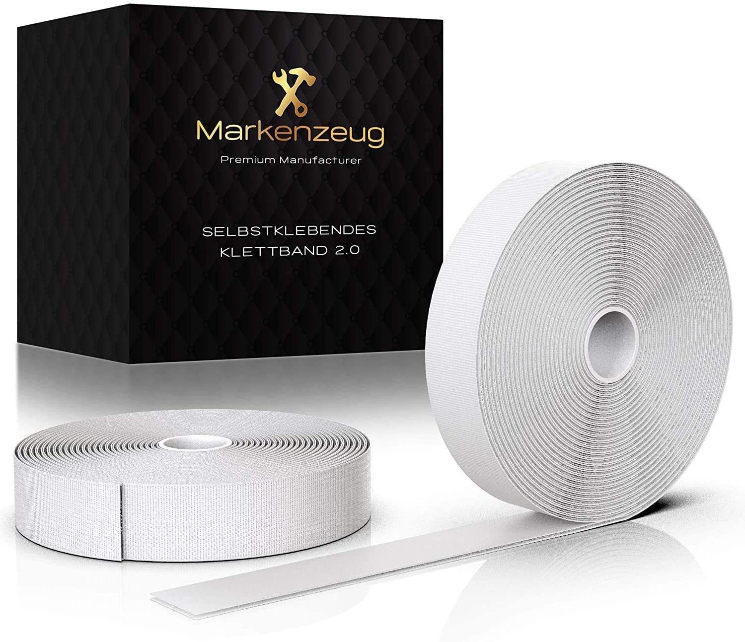 MARKENZEUG© Doppelklebeband (2er Set (1 Hakenband und 1 Flauschband) in  Weiss) Klettband Selbstklebend - Doppelseitiges Klebeband extra stark -  Doppelklebeband Klettband - Klebeband Wasserdicht