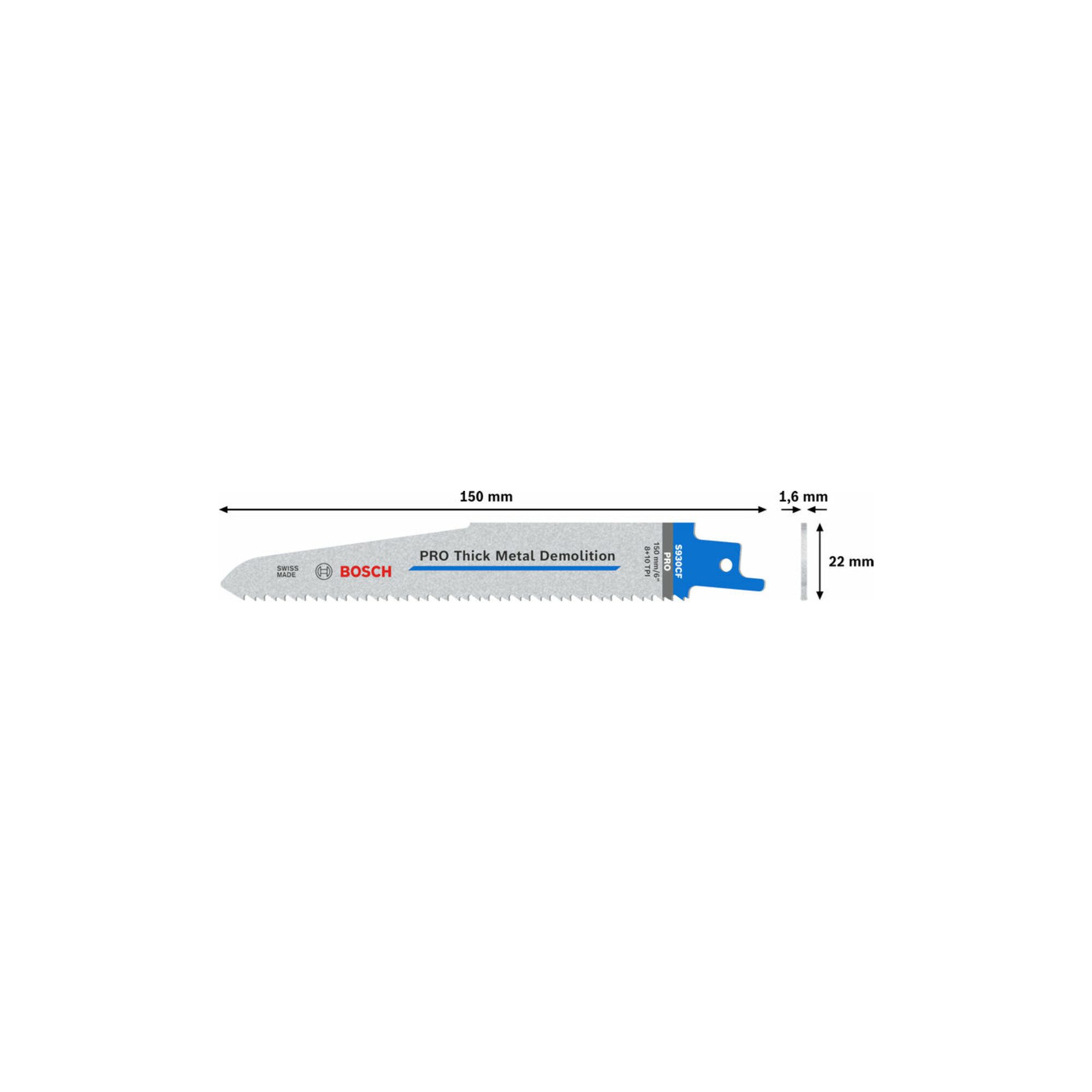 Bosch Professional Säbelsäge Bosch PRO Thick Metal Demolition S930CF Säbelsägeblatt, 1,6 x 22 x 150