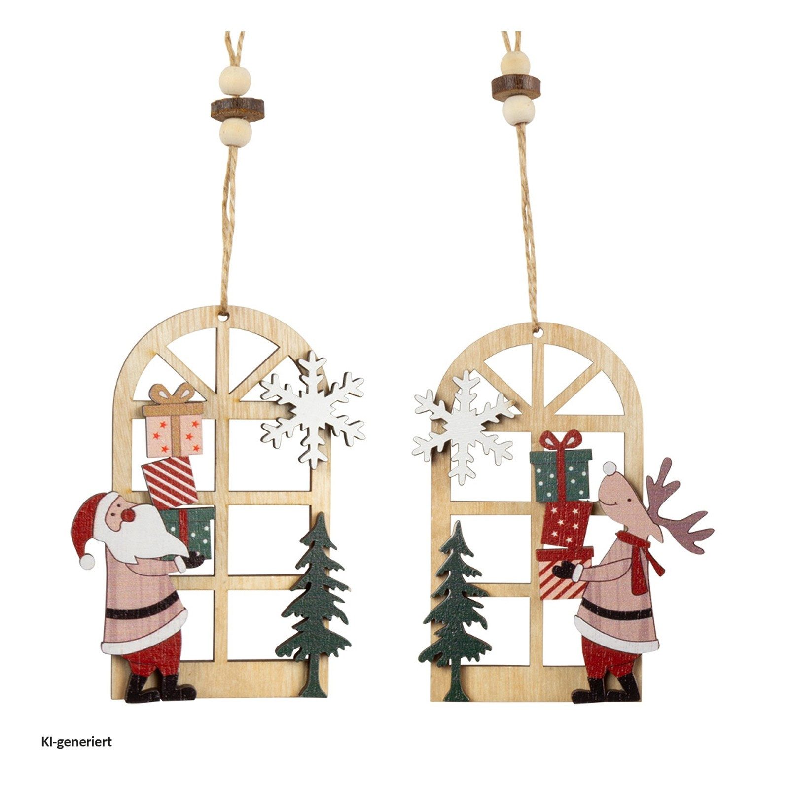 HTI-Living Christbaumschmuck Baumschmuck hohes Fenster, 2er Set Holz (2-tlg), Weihnachtsschmuck Christbaumschmuck