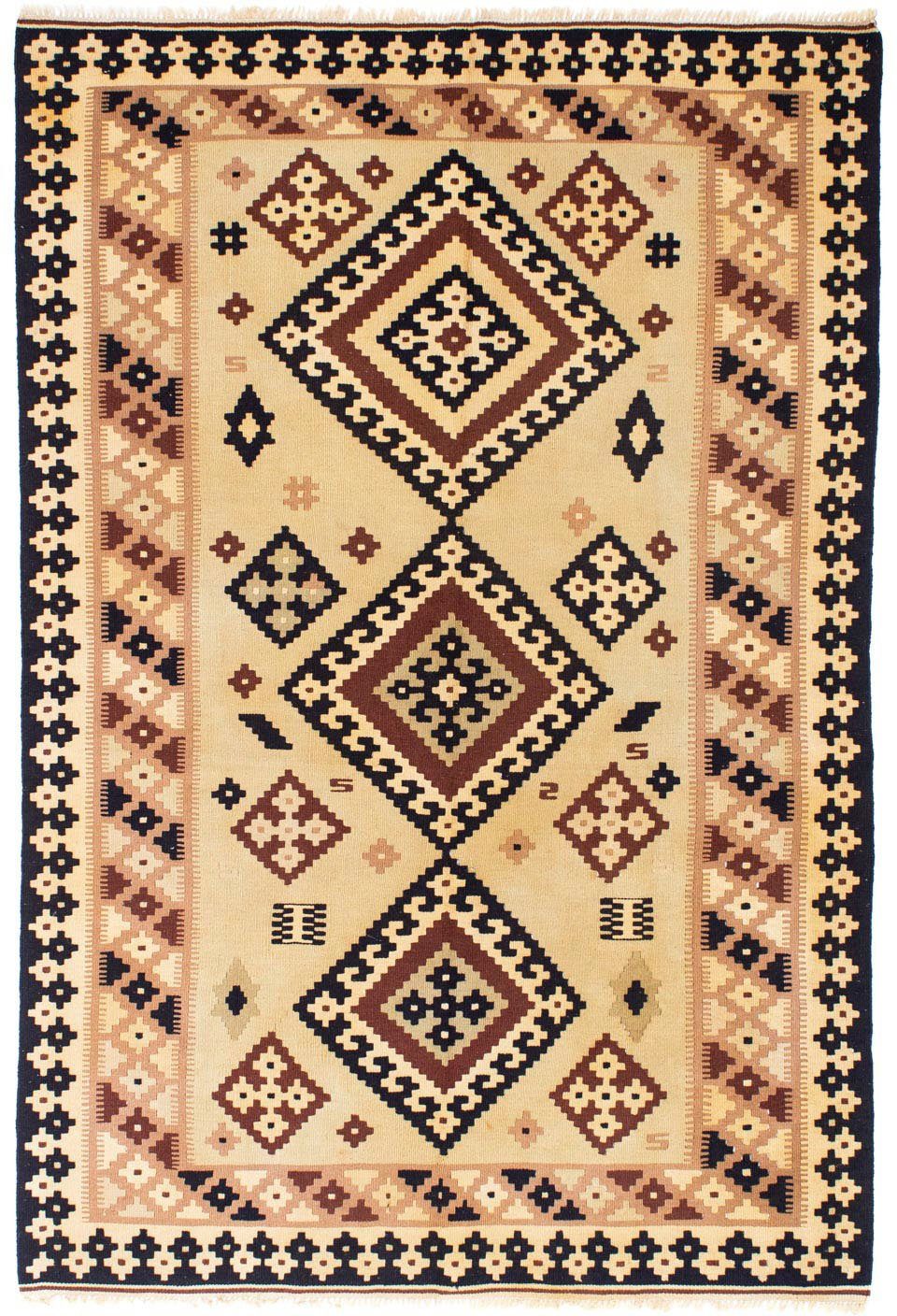 Wollteppich Kelim Fars Medaillon Beige 214 x 140 cm, morgenland, rechteckig, Höhe: 4 mm, OrientOptik