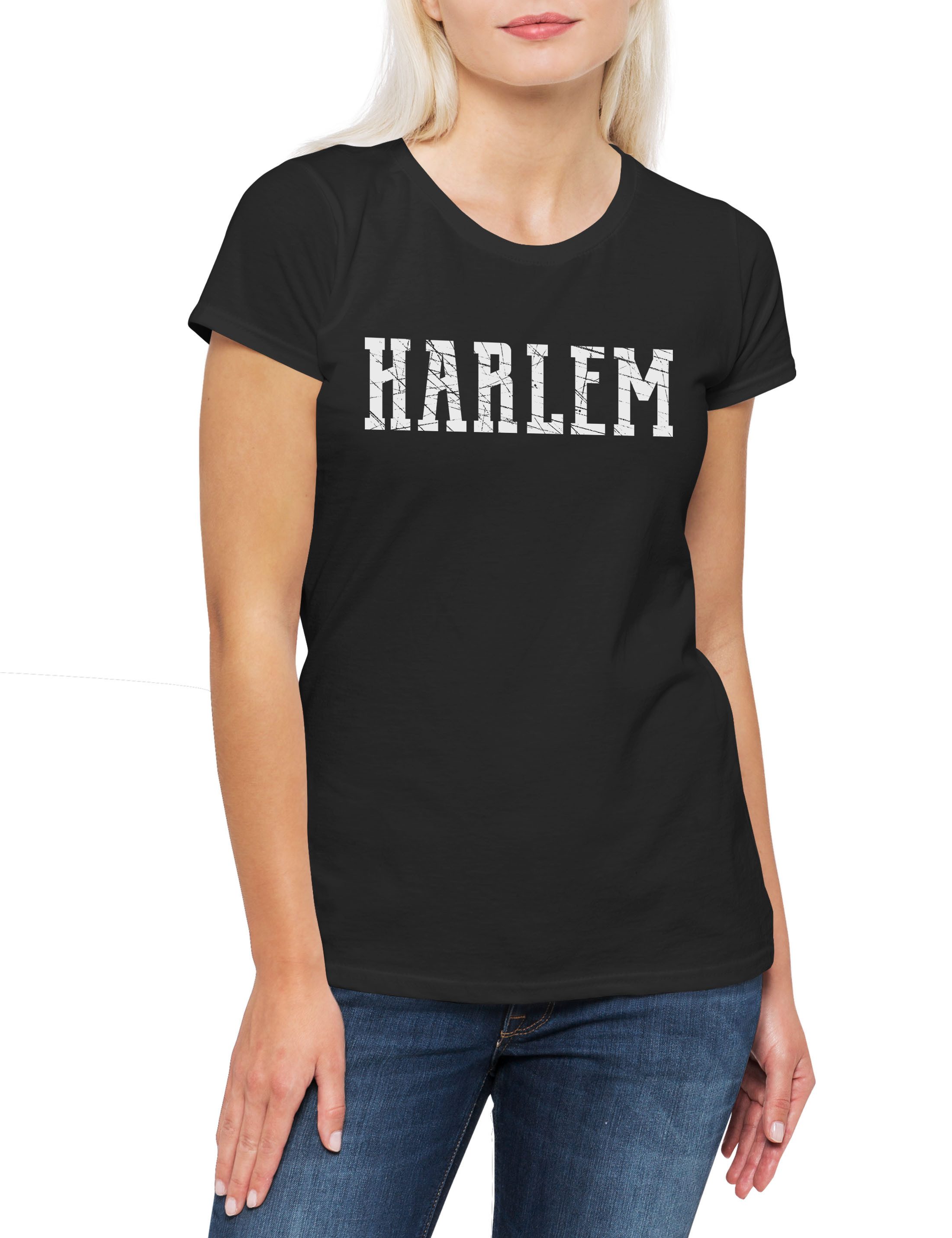 Print-Shirt Harlem Varsity Damen T-Shirt Ghetto Gang East West Central Bronx Rap