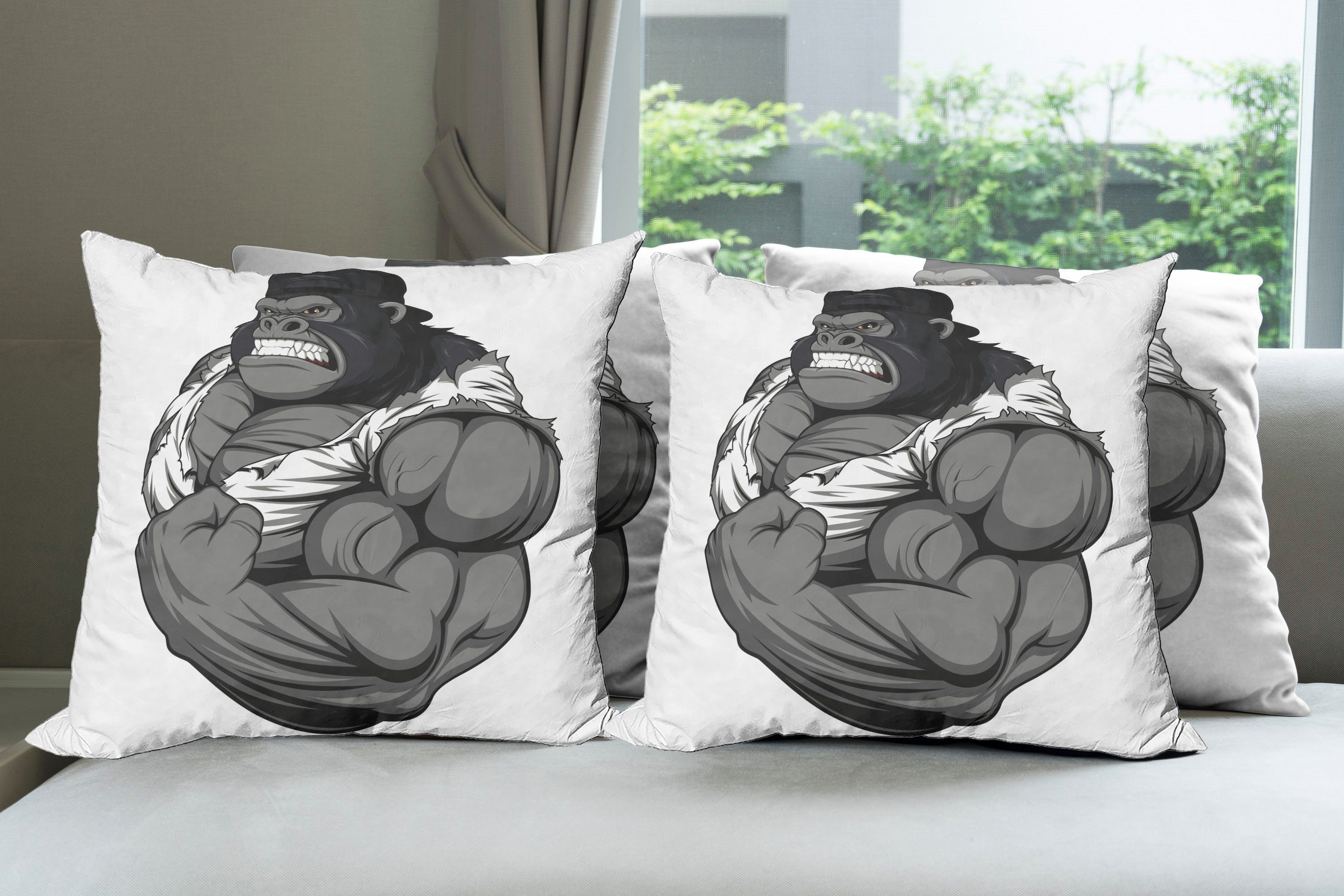 Abakuhaus Gorilla Accent Kissenbezüge Digitaldruck, Doppelseitiger Modern (4 Stück), Tier Athlet Karikatur