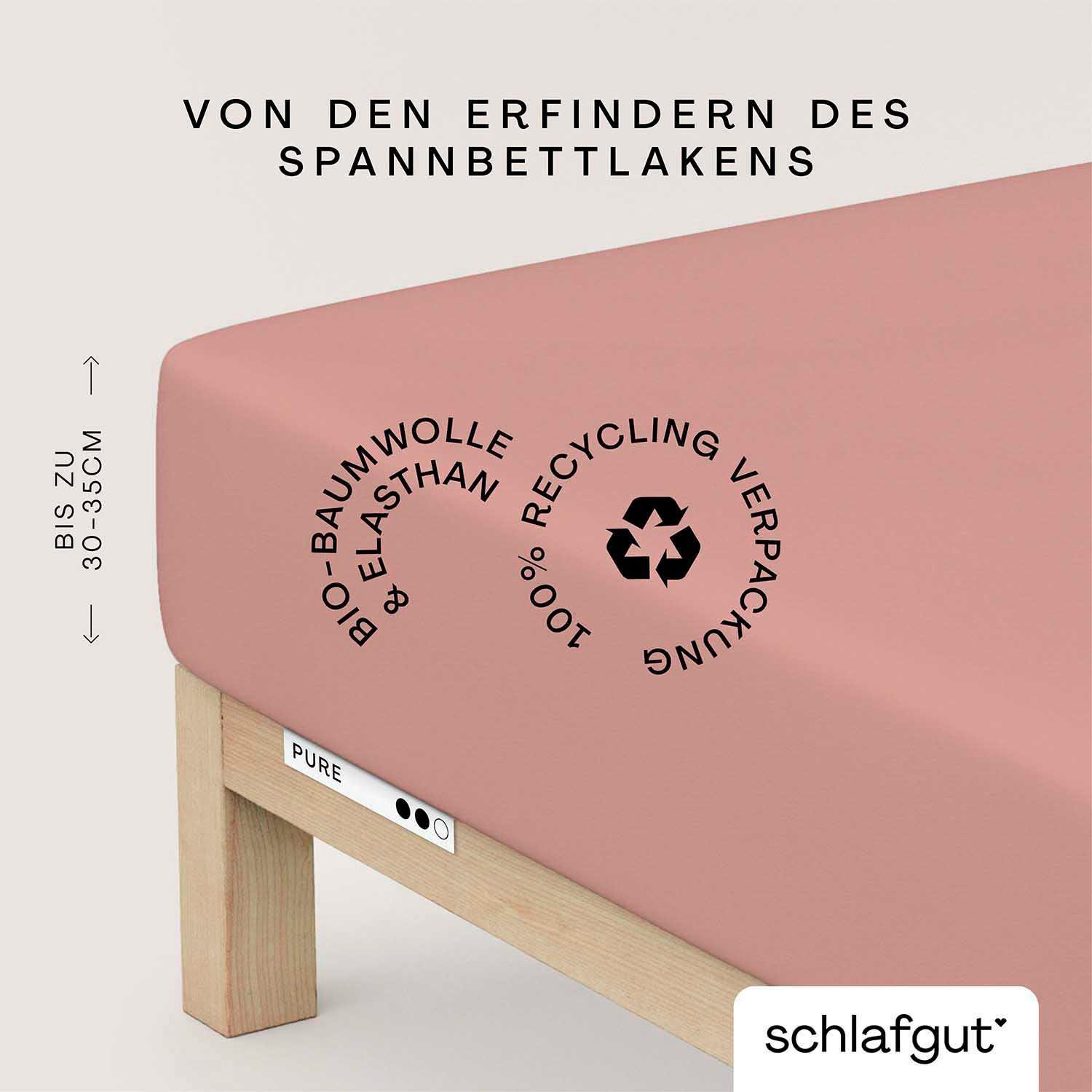 Schlafgut Spannbettlaken PURE Bio-Baumwolle mit Elasthan, 170 g/m², Bettlaken, Spannbetttuch, Jersey, Gummizug: rundum, (1 Stück), PREMIUM Laken für Matratzen bis 30cm Höhe, dehnbar blickdicht, straff