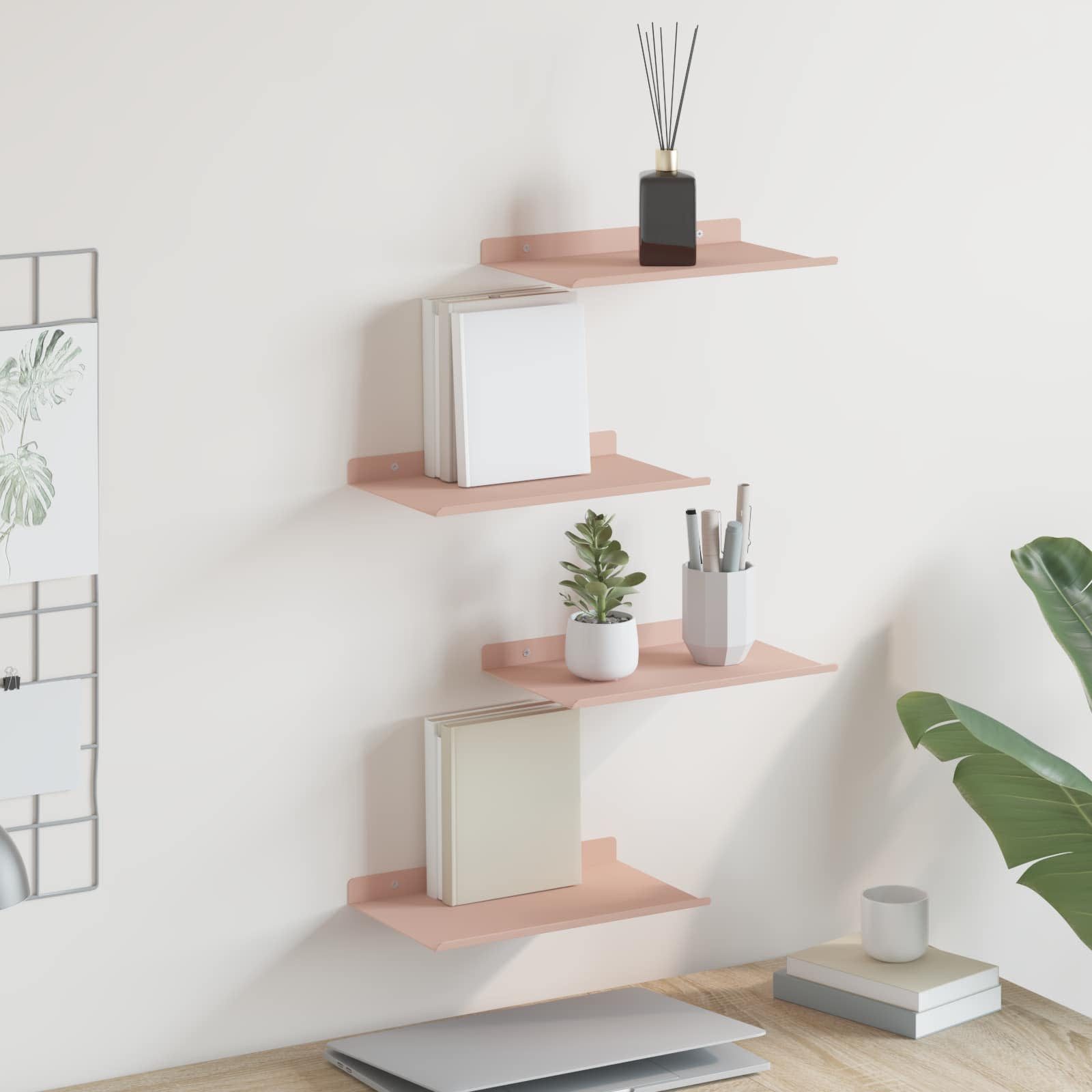 vidaXL Regal Schwebendes Regal 4 stk. Rosa 30 x 18 x 2,5 cm Stahl, 4-tlg.