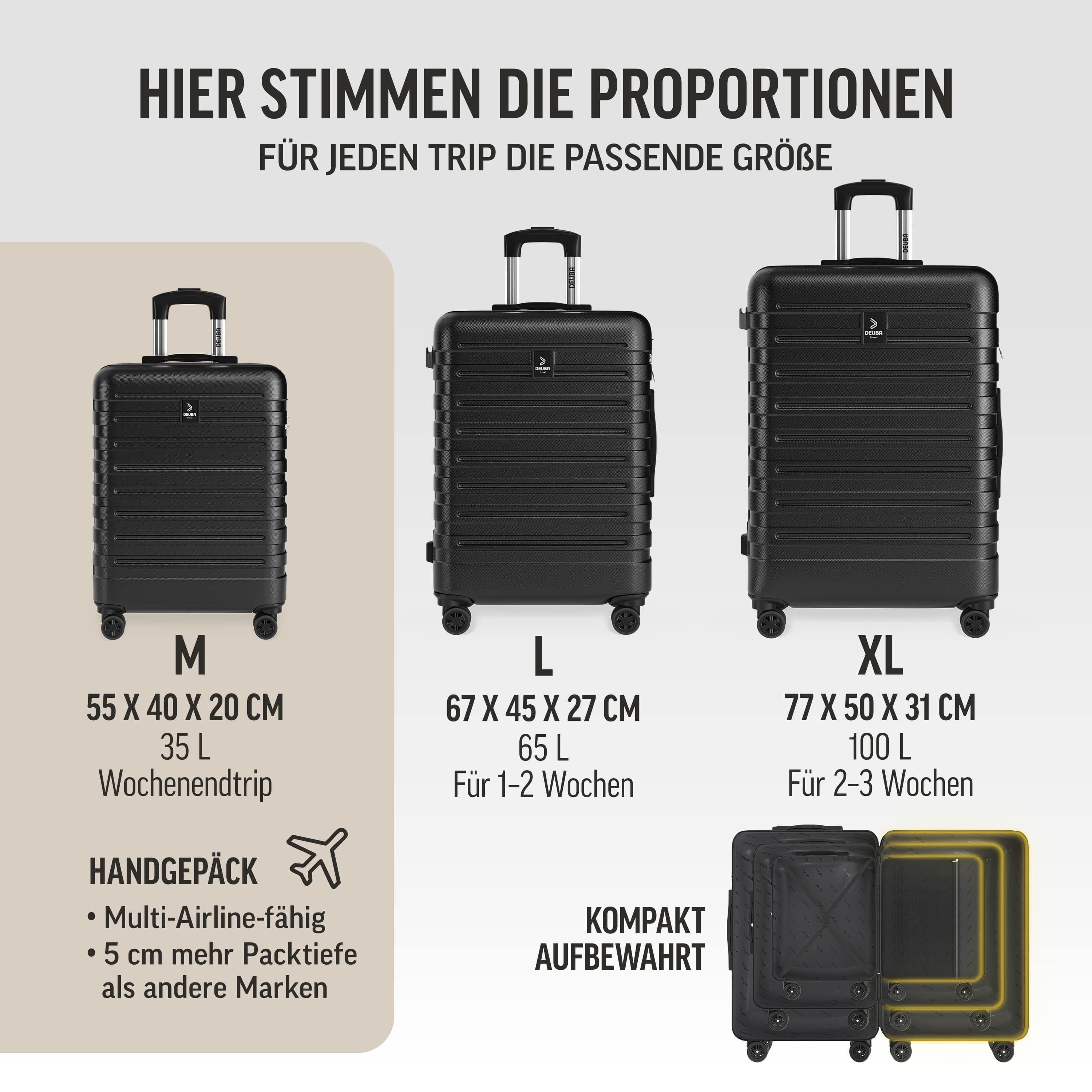 Deuba Kofferset, Handgepäck Koffer 55x40x20 Sicherer Stauraum Kreuzgurt PVC Reisekoffer