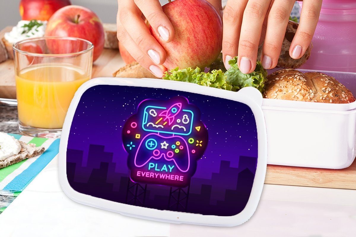 Erwachsene, Nacht und - (2-tlg), Lunchbox - und Spielen Brotbox Gaming Brotdose, Blau für für MuchoWow Mädchen Controller, Neon Jungs - - Kunststoff, Kinder weiß -