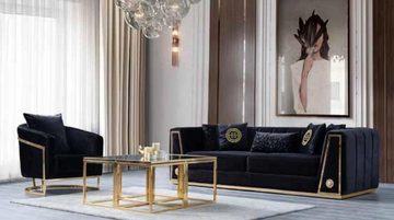 JVmoebel 3-Sitzer Schwarzer Dreisitzer Luxus Wohnzimmer Couch Wohnzimmereinrichtung Neu, 1 Teile, Made in Europe