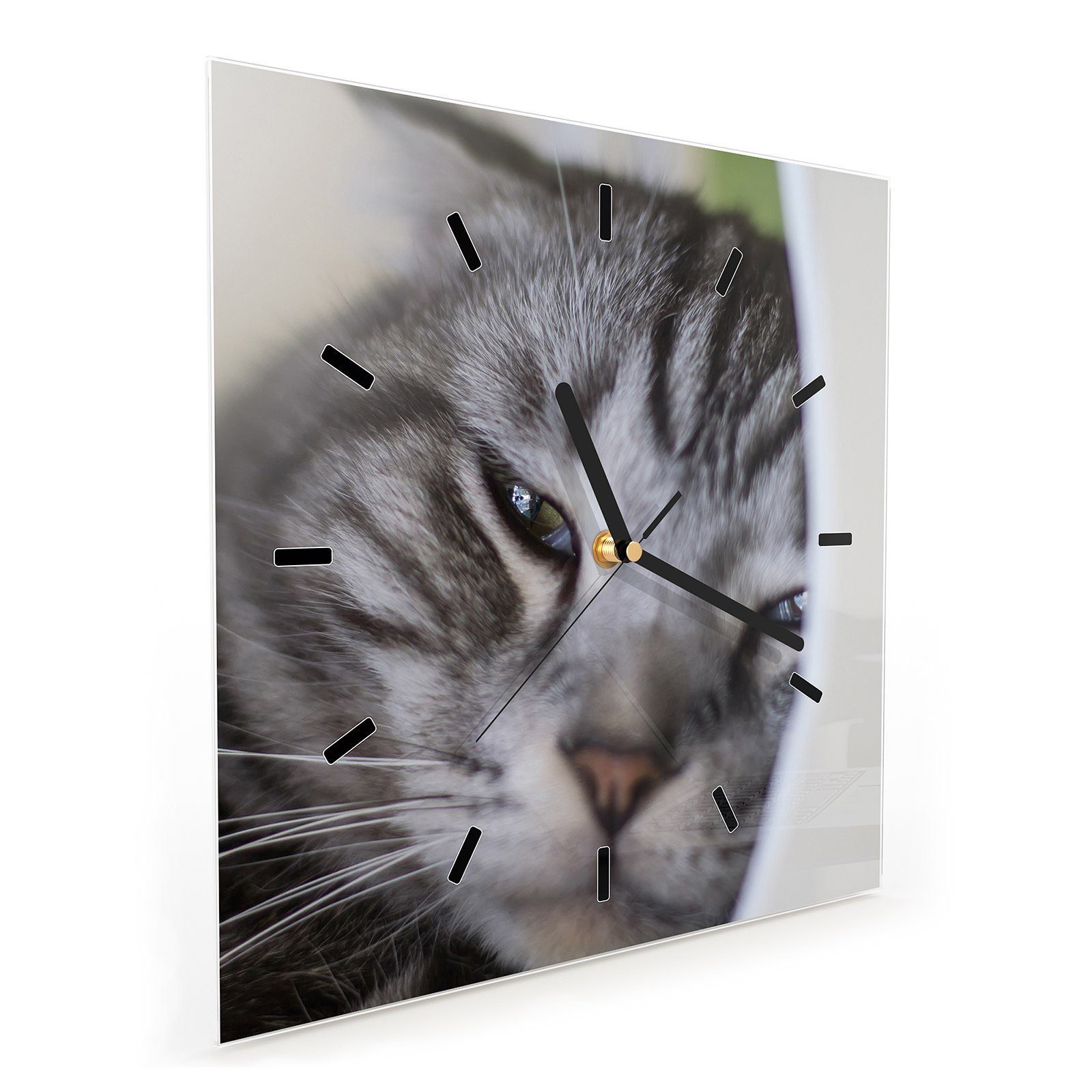 Primedeco Wanduhr cm Glasuhr Kuschelnde Katze x Wandkunst 30 30 Größe mit Wanduhr Motiv