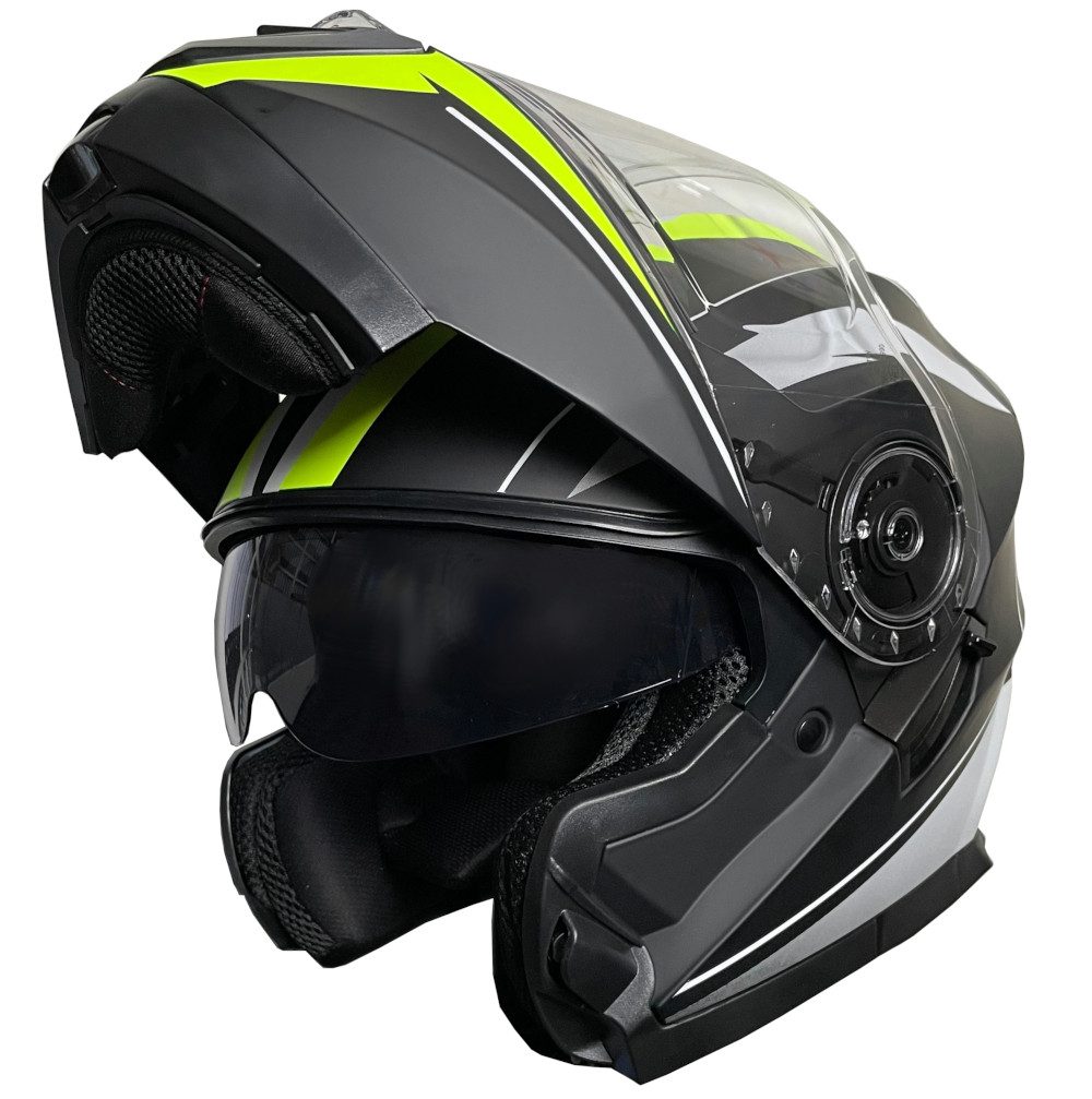 RALLOX Helmets Motorradhelm Klapphelm 160 Motorradhelm Helm Rollerhelm matt schwarz neon grün